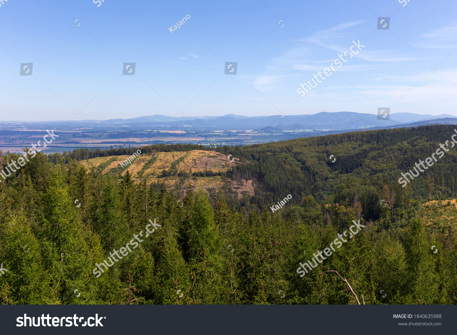 Landscape from the Hill High Rock, Vysoky Kamen, in Rychlebske Mountains, Czech Republic #1840635988