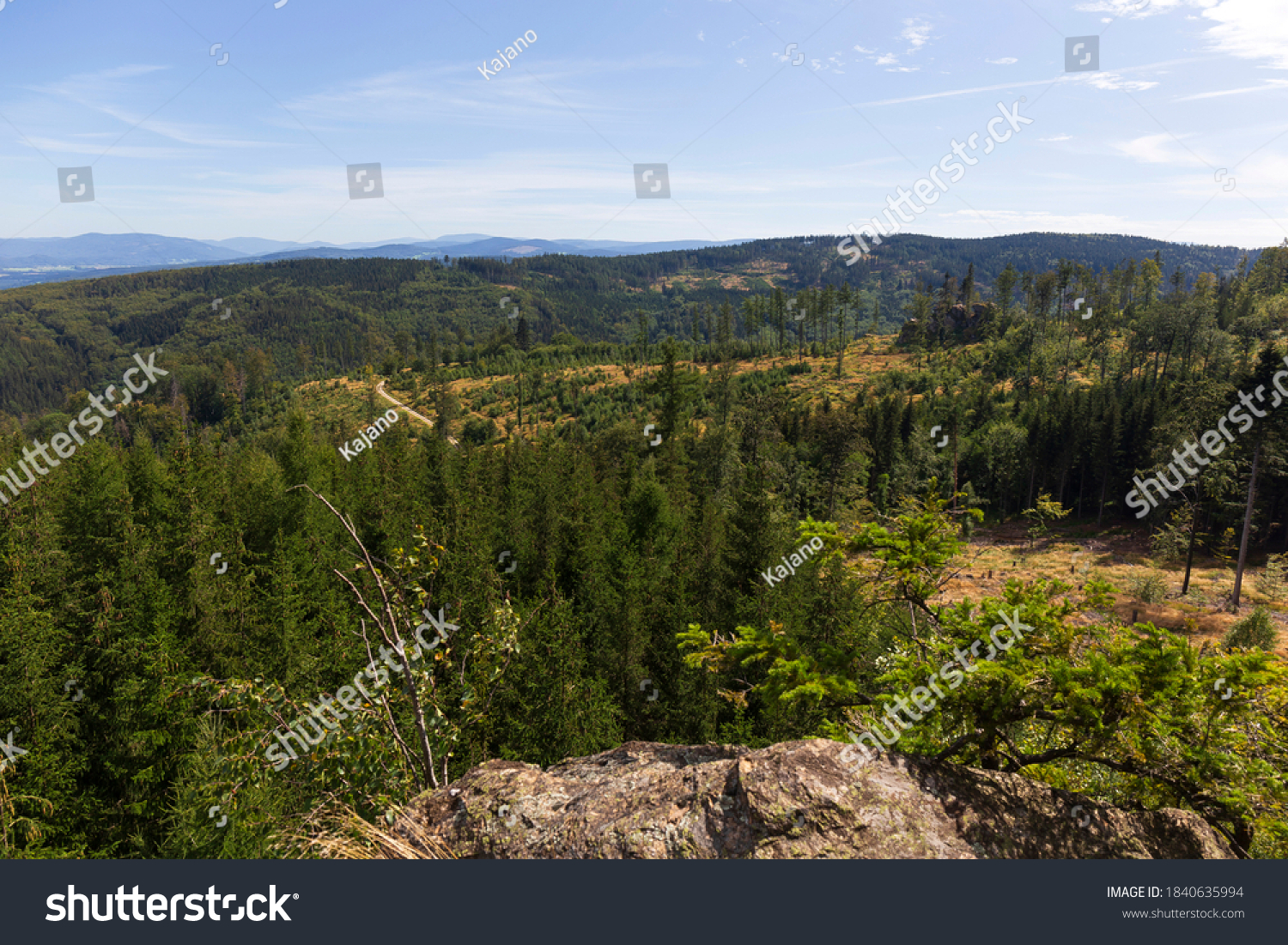 Landscape from the Hill High Rock, Vysoky Kamen, in Rychlebske Mountains, Czech Republic #1840635994