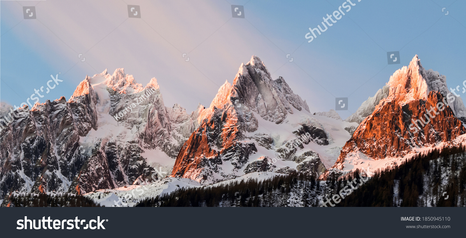 3 mountain peak snow in Alps nature panorama #1850945110