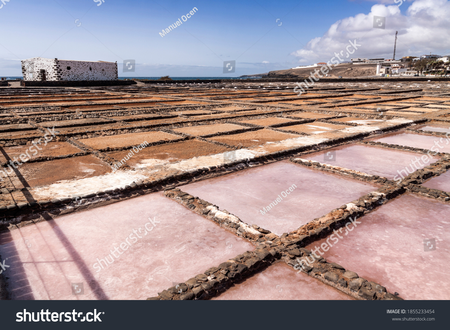 panoramic view of the salt deposits of Salinas del Carmen, Fuerteventura #1855233454