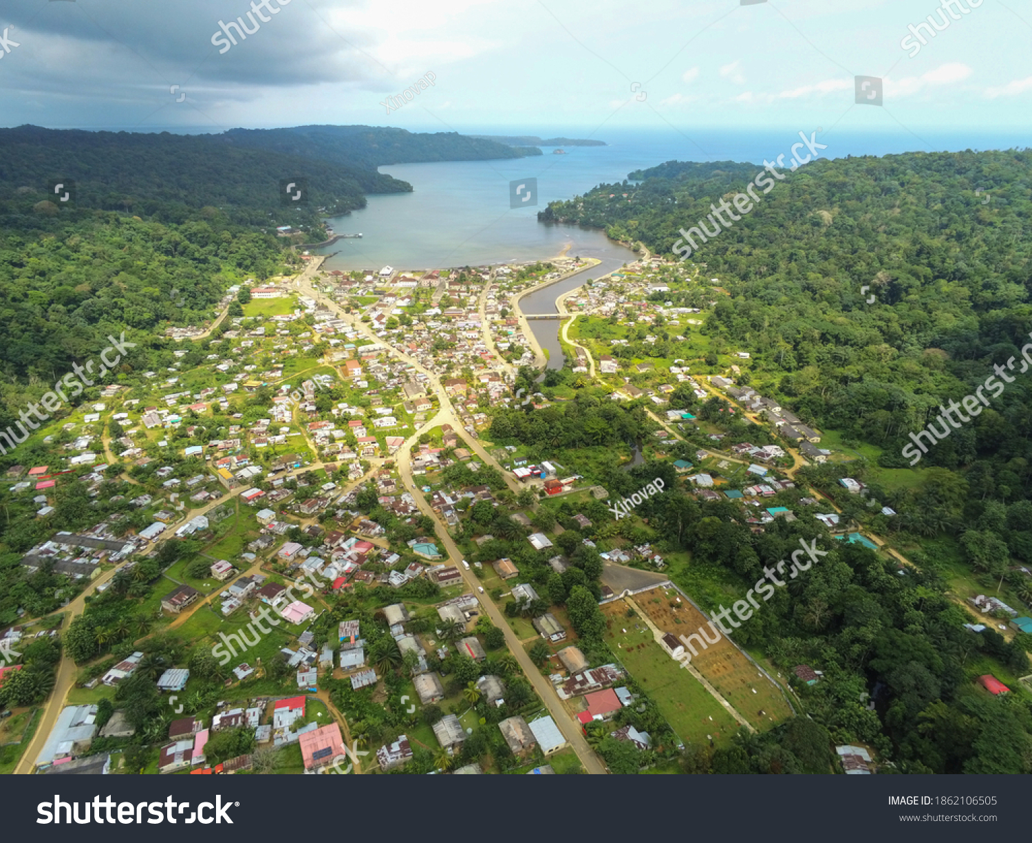 Aerial view from the Santo Antonio city in Prince Island with the sea as background.
Príncipe is the world's first Biosphere Reserve by UNESCO #1862106505