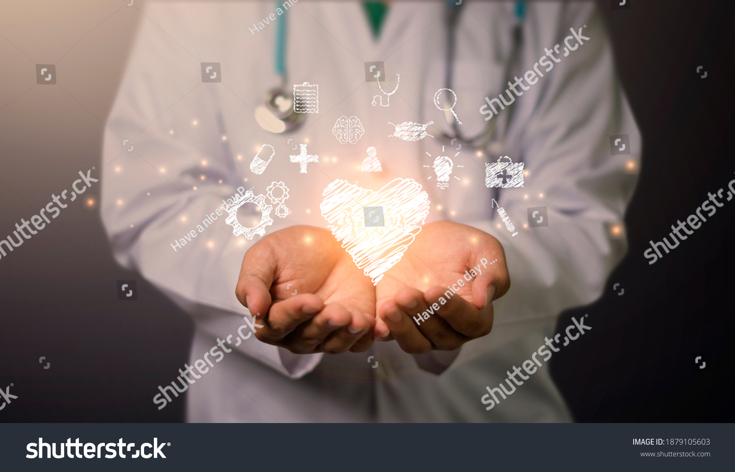 Medical Technology on 2021 target set goals achievement new year resolution, doctor health care worker planning saving world pandemic COVID-19 strategy ideas, icon copy space orange vintage background #1879105603