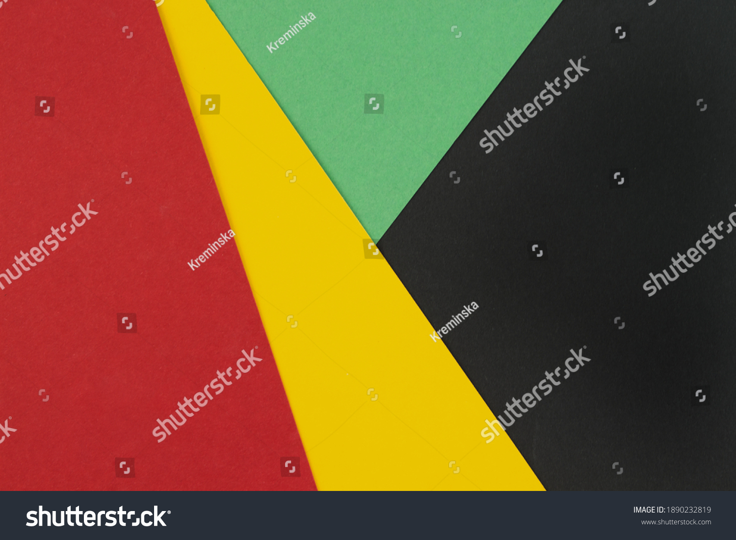 February Black History Month. Abstract Paper geometric black, red, yellow, green background. Copy space, place for your text. Top view. #1890232819