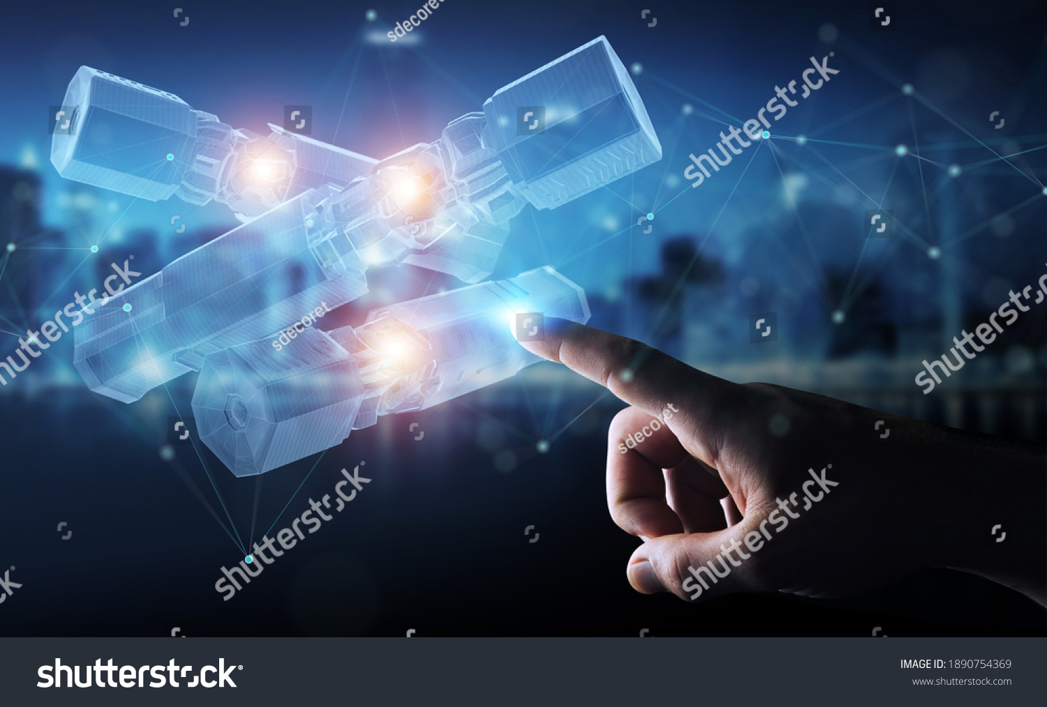 Man hand on dark background holding and touching green renewable energy battery 3D rendering #1890754369