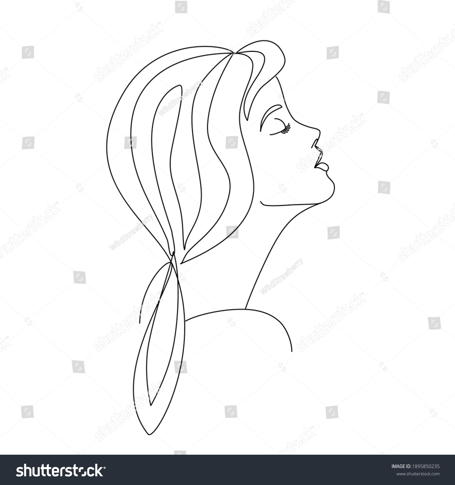 Continuous Line Drawing Woman Portrait. Beauty woman face one line drawing art.  Trendy one line draw design vector illustration #1895850235