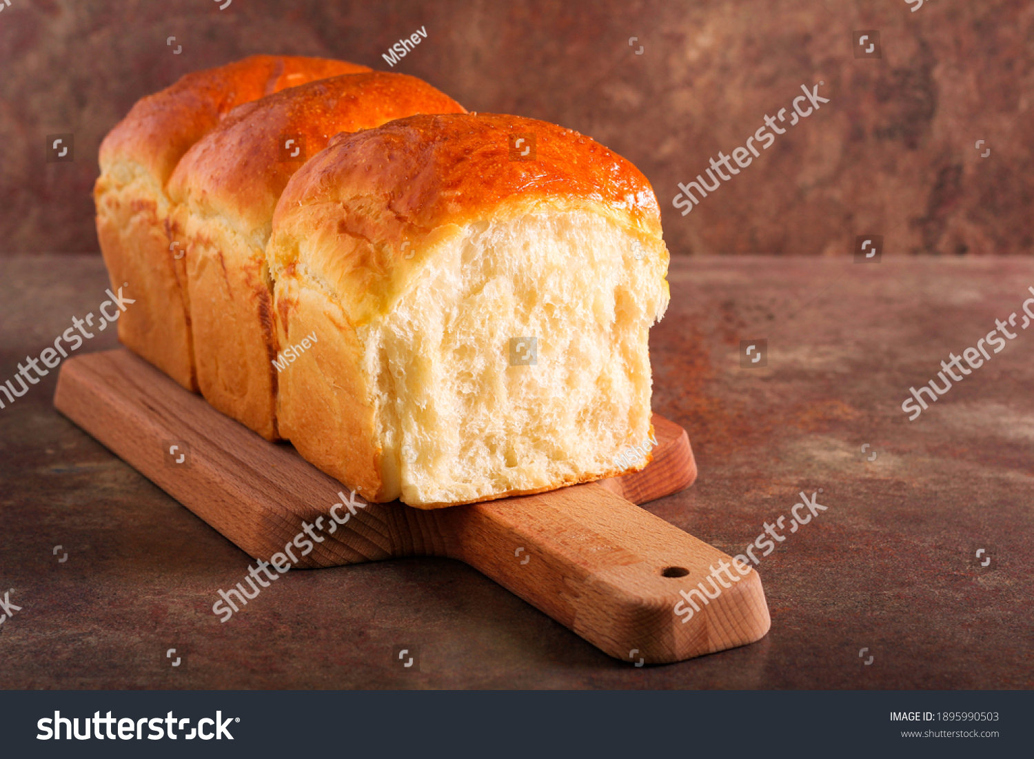Homemade soft, fluffy white bread loaf, Japanese milk bread #1895990503