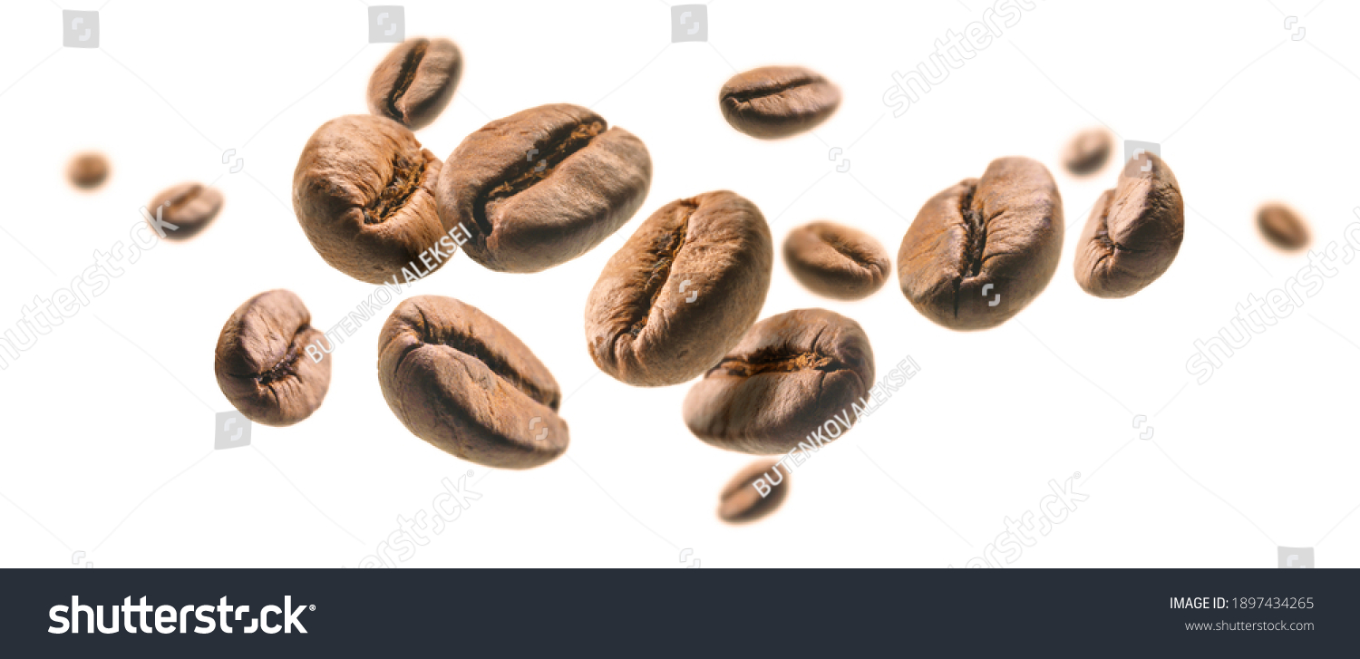 Coffee beans levitate on a white background #1897434265