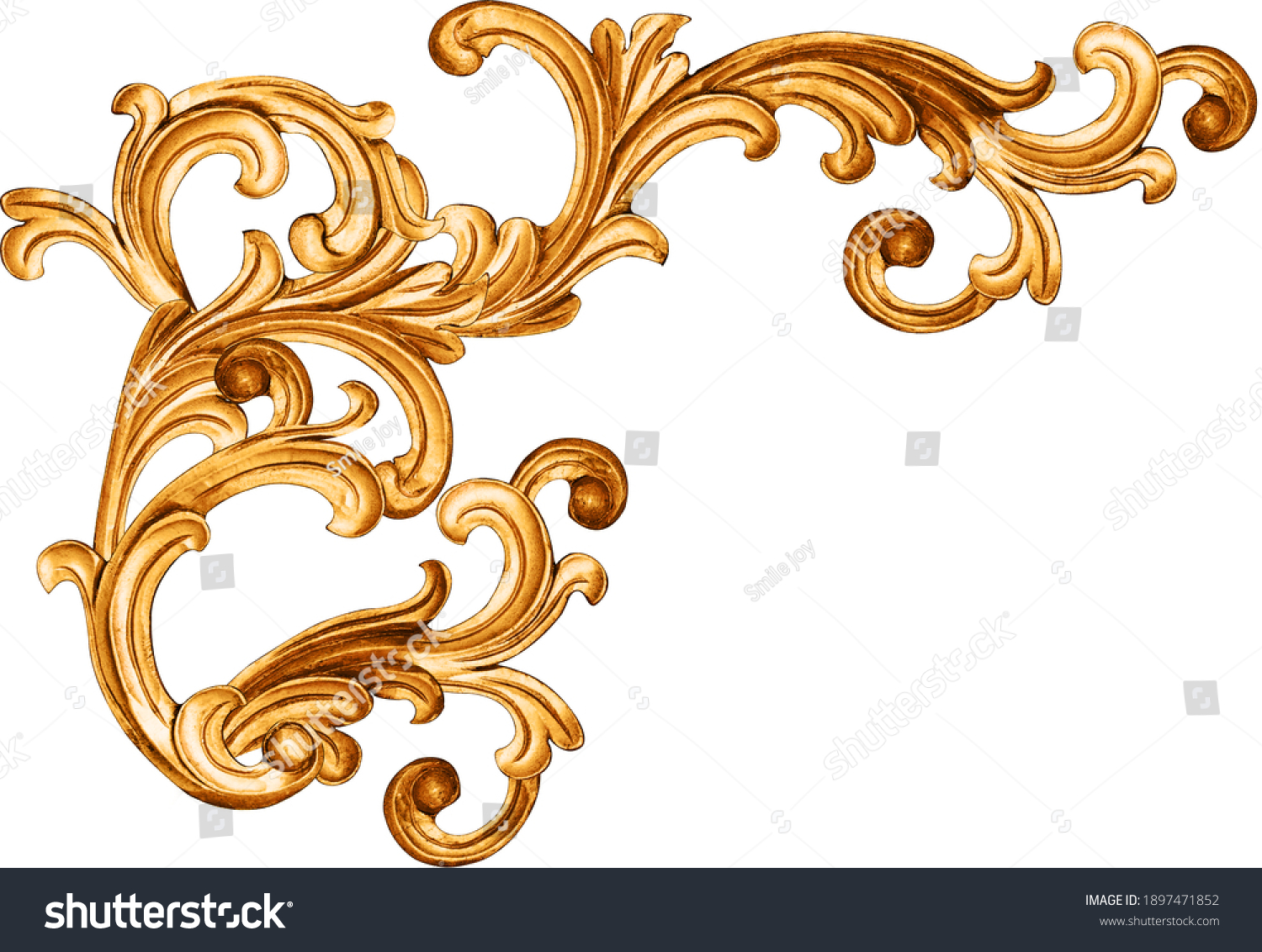 golden baroque ornament on white background #1897471852