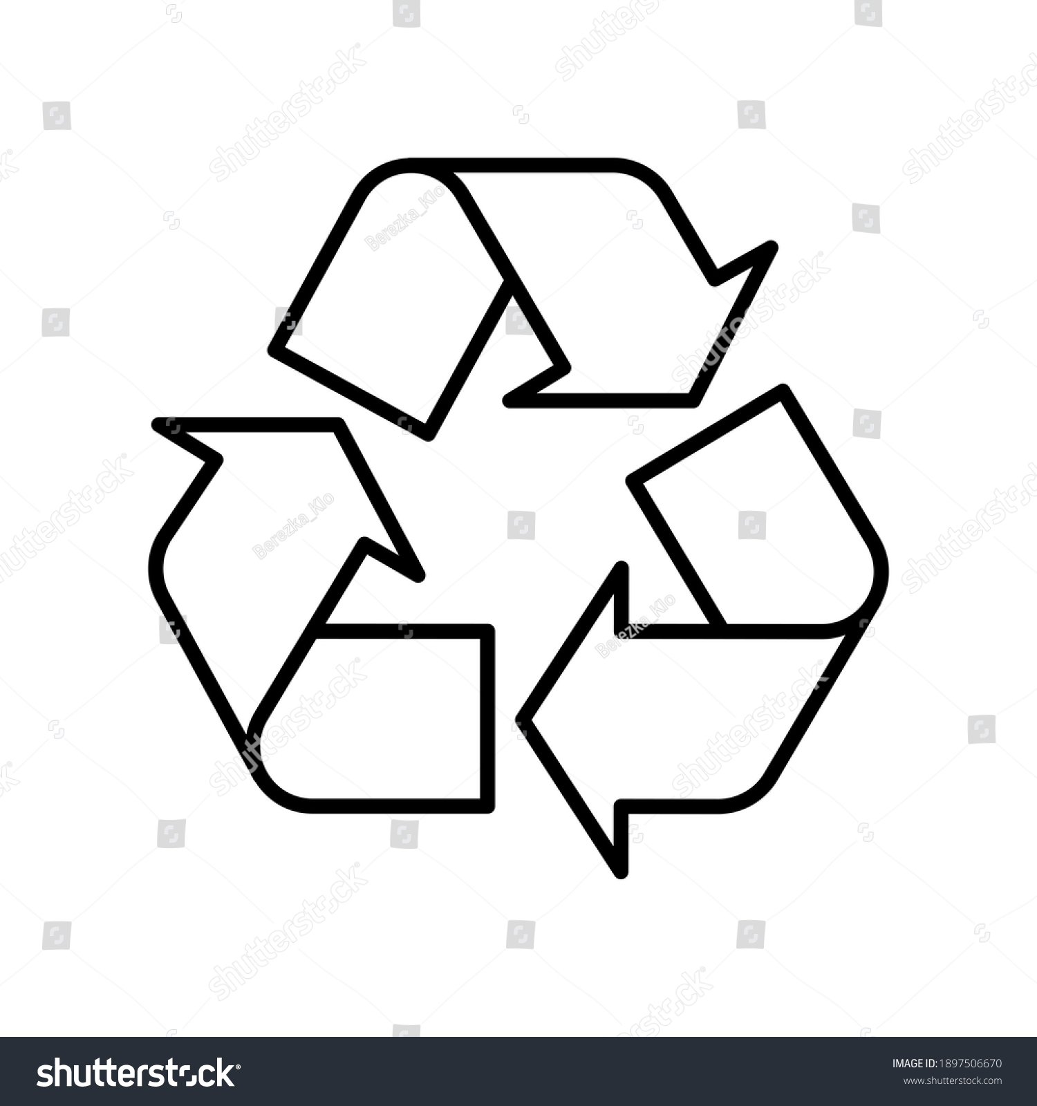 Recycle symbol black outline on white background. Raster illustration #1897506670