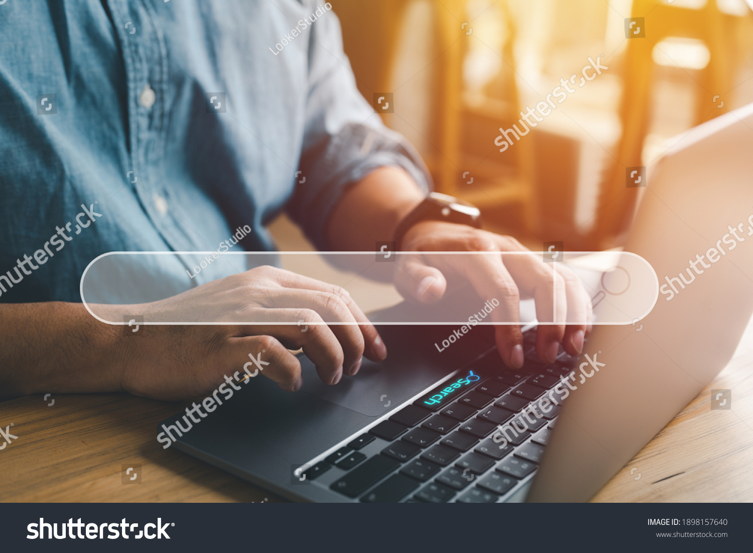Data Search Technology Search Engine Optimization. man's hands are using a computer notebook to Searching for information. Using Search Console with your website. #1898157640
