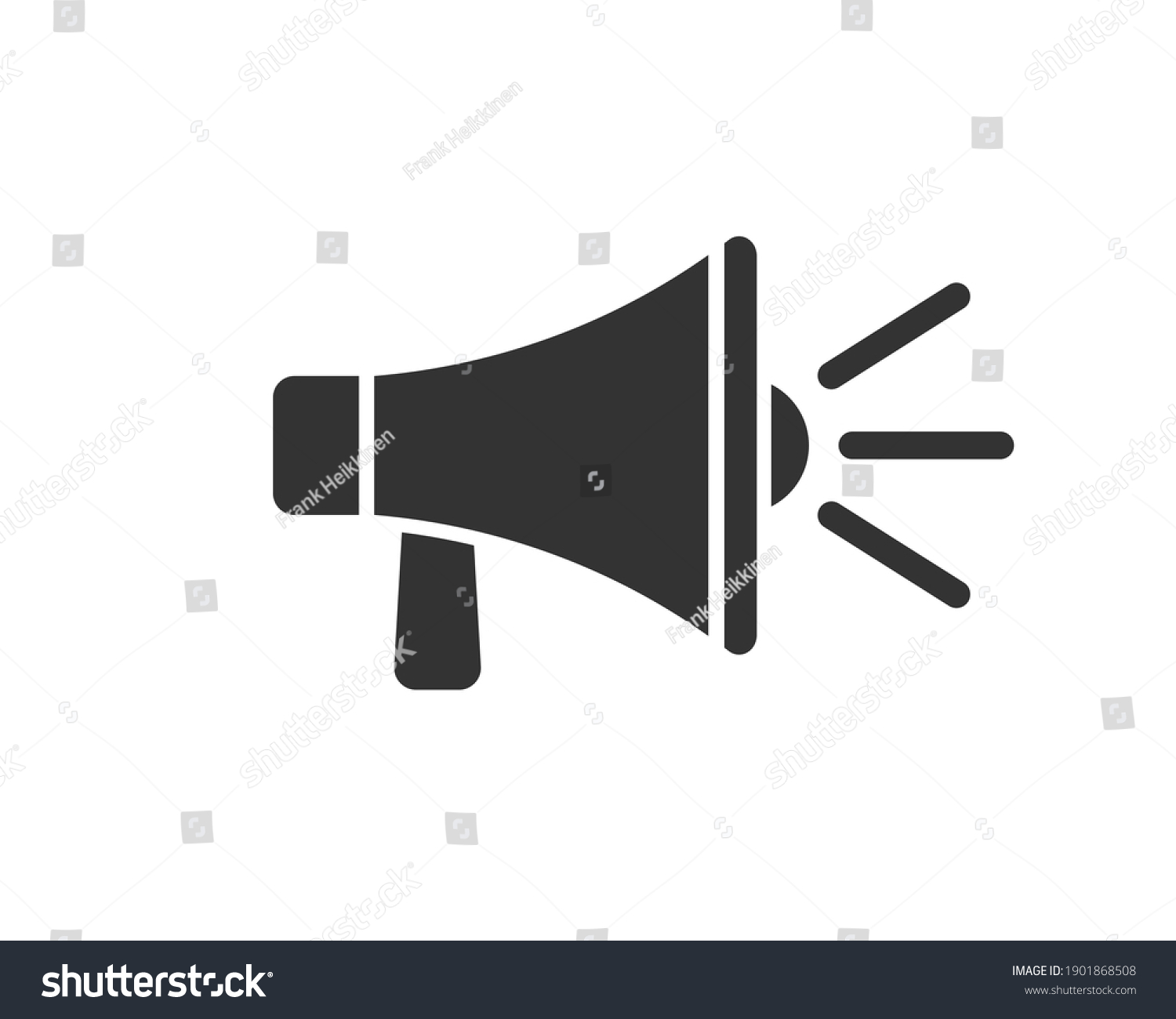 Megaphone music flat style icon shape symbol. Voice sound speech logo silhouette sign. Grunge stamp. Vector illustration image. Isolated on white background. #1901868508
