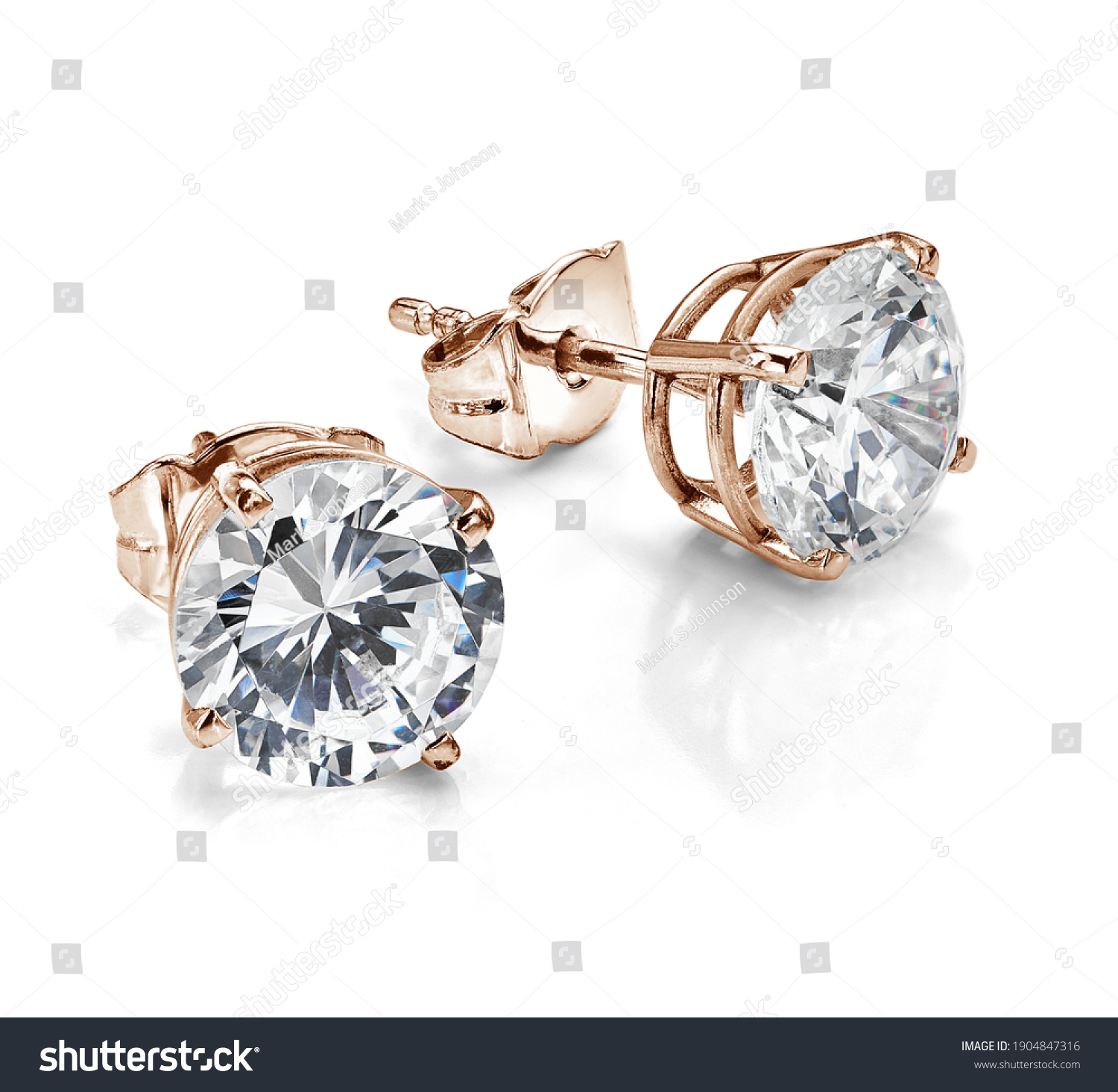 Rose Gold Diamond Solitaire Earrings #1904847316