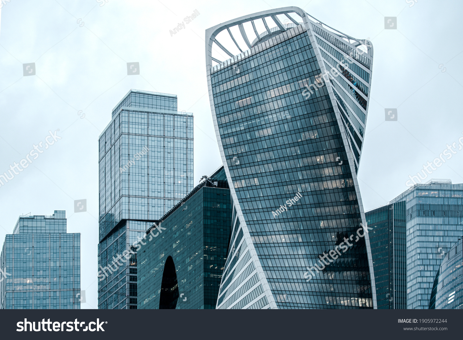 Fragment of a complex of high-rise office buildings. High quality photo #1905972244