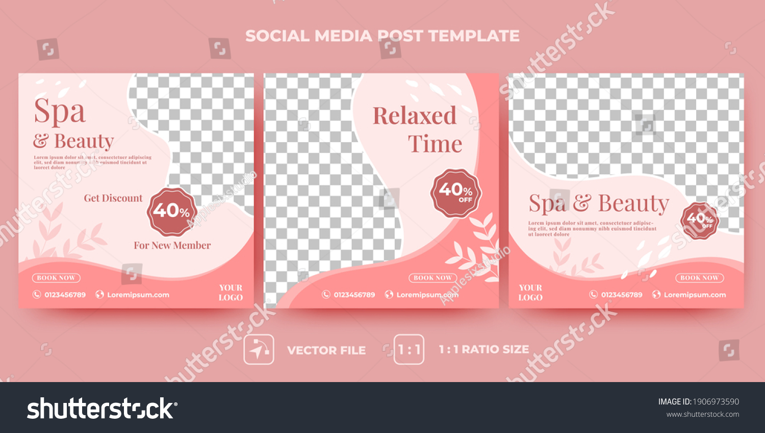 Set of Editable spa and beauty square banner template design. Spa, beauty, and massage social media post. Flat design vector with a photo collage. Usable for social media, banner, and web internet ads #1906973590