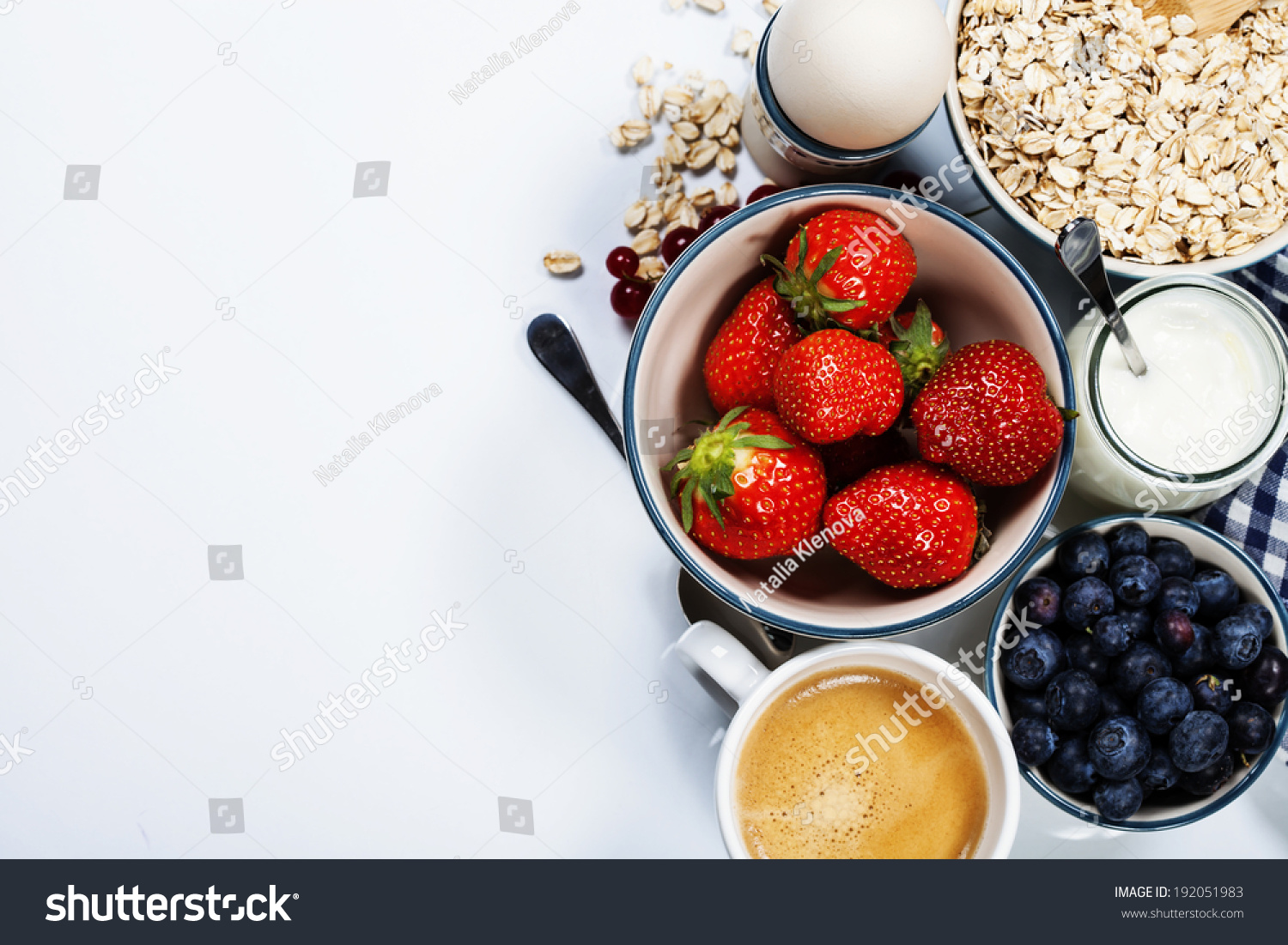Healthy breakfast - yogurt with muesli and berries - health and diet concept #192051983