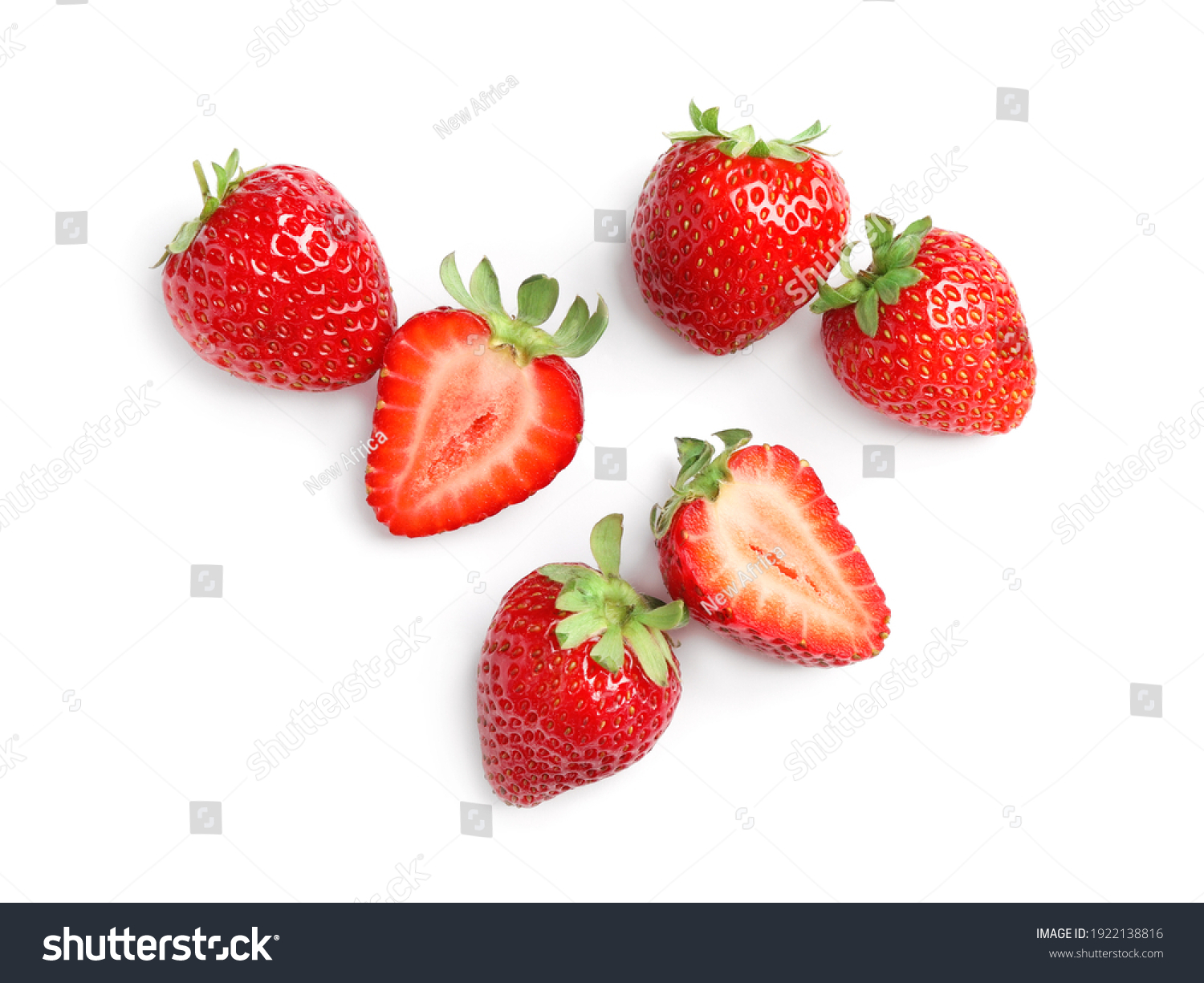 Delicious fresh red strawberries on white background, top view #1922138816