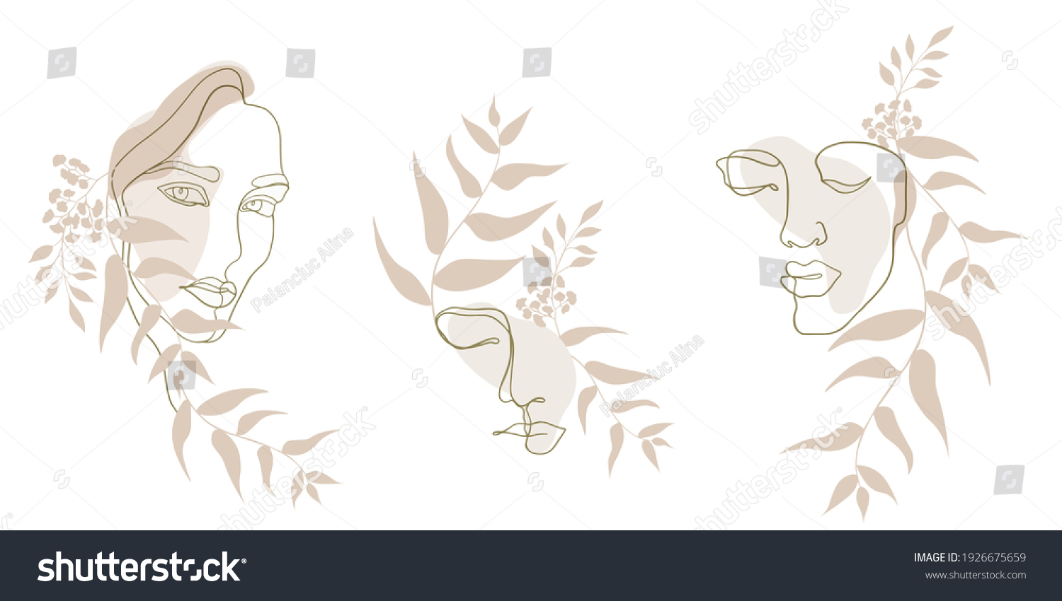 Vector set of abstract creative backgrounds in minimalistic trendy style with woman face portrait in one line, templates for social media stories and bloggers - simple stylish logo for beauty salon #1926675659