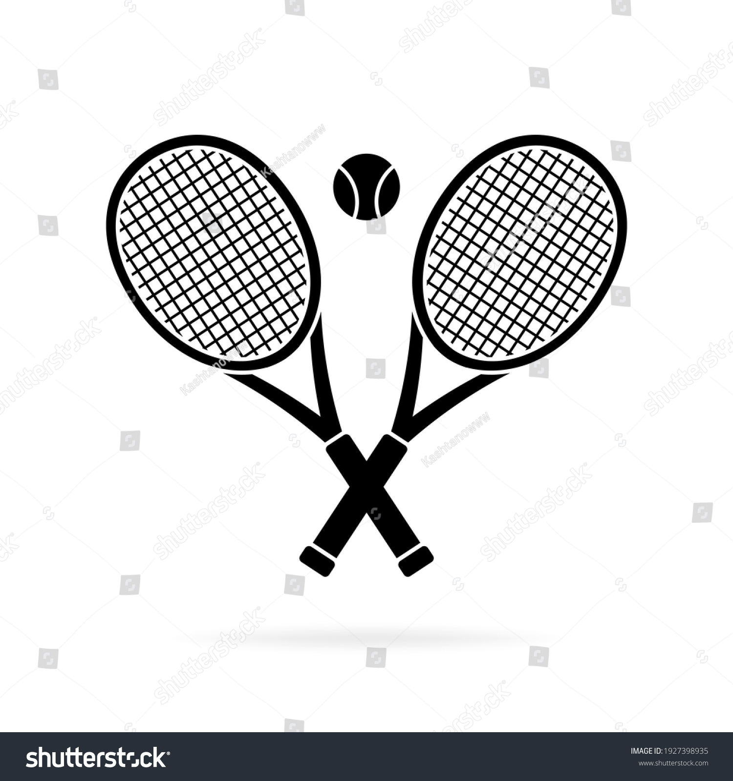 Tennis rackets crossed and ball silhouette, icon isolated on white background. Simple flat design. Vector illustration. #1927398935