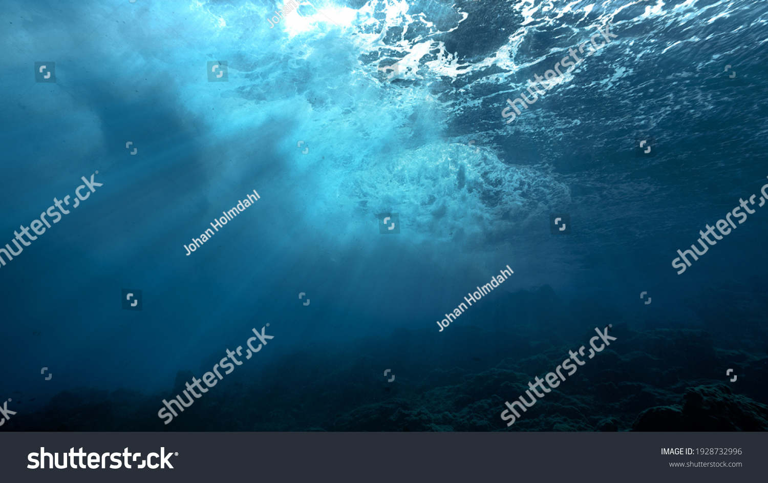 Artistic Underwater photo of waves. From a scuba dive in the canary island in the Atlantic Ocean. Spain #1928732996