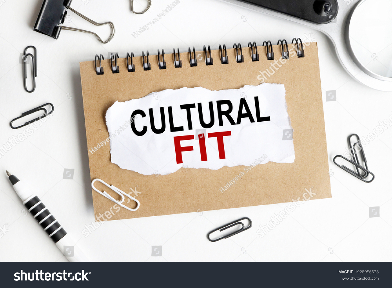 Culture Fit. Text on white notepad paper on light background #1928956628