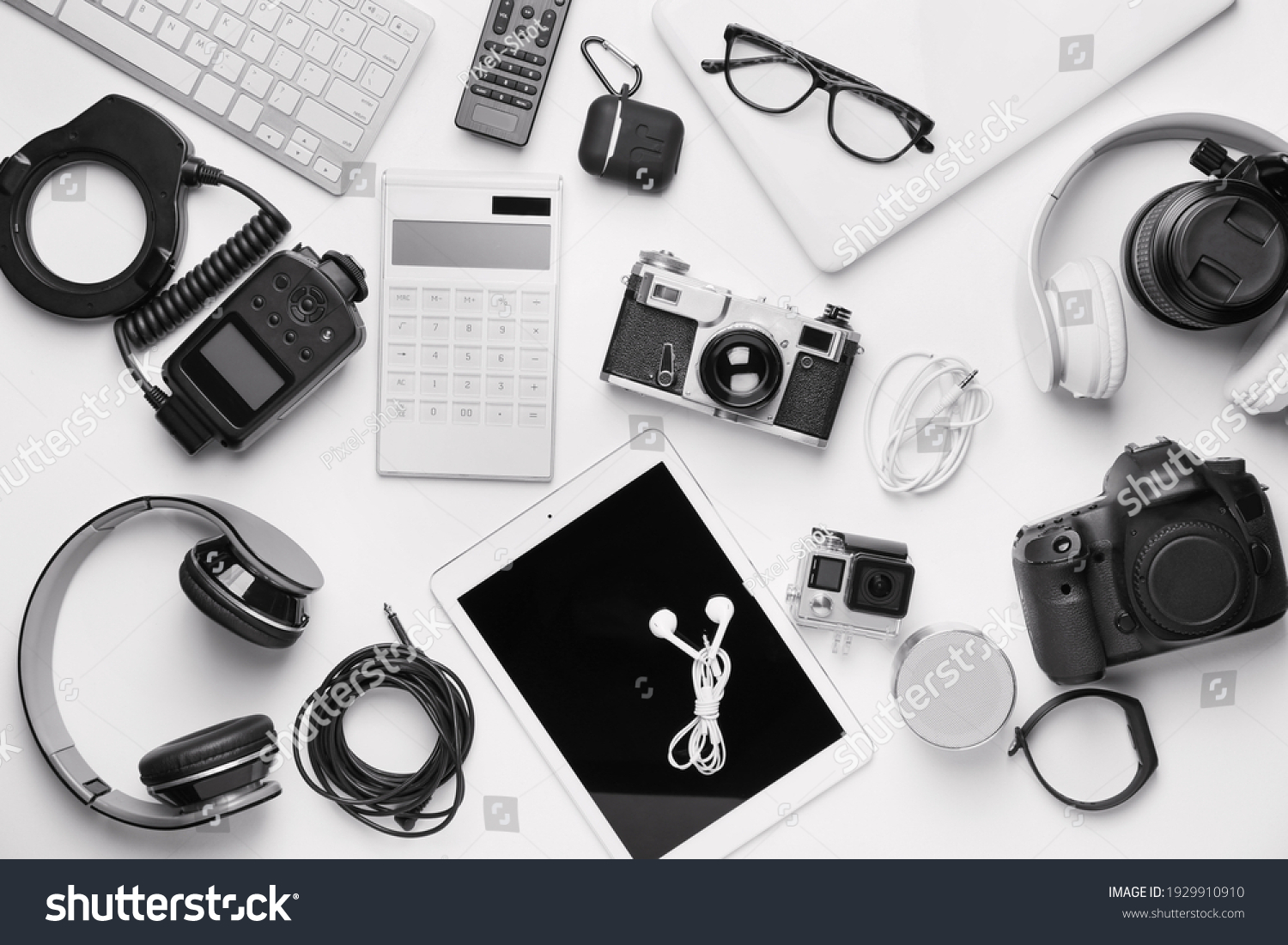 Different modern devices on white background #1929910910