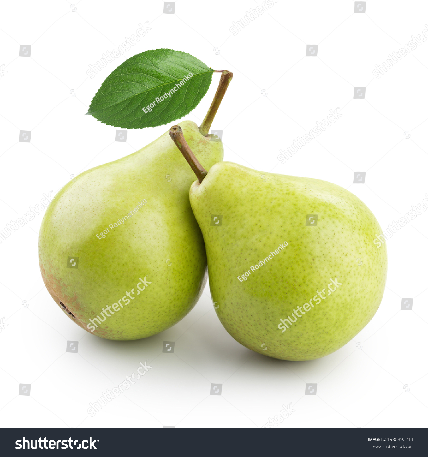 Two ripe pears with leaf isolated on white #1930990214