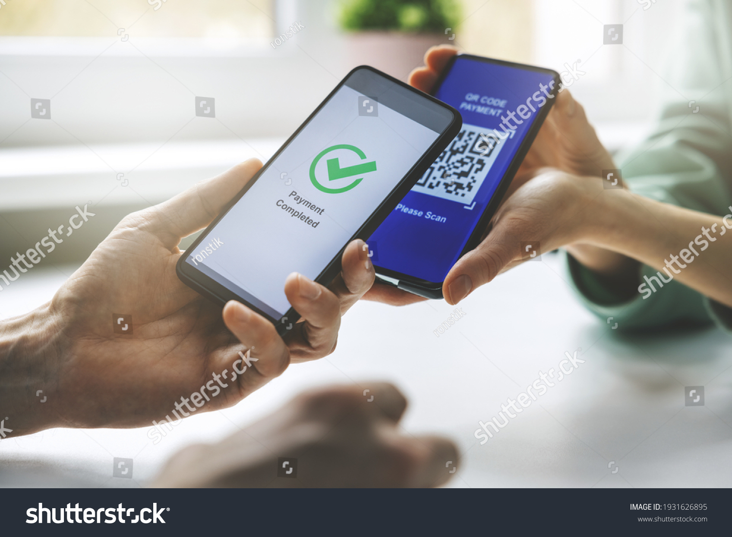 qr code payment - person paying with mobile phone #1931626895