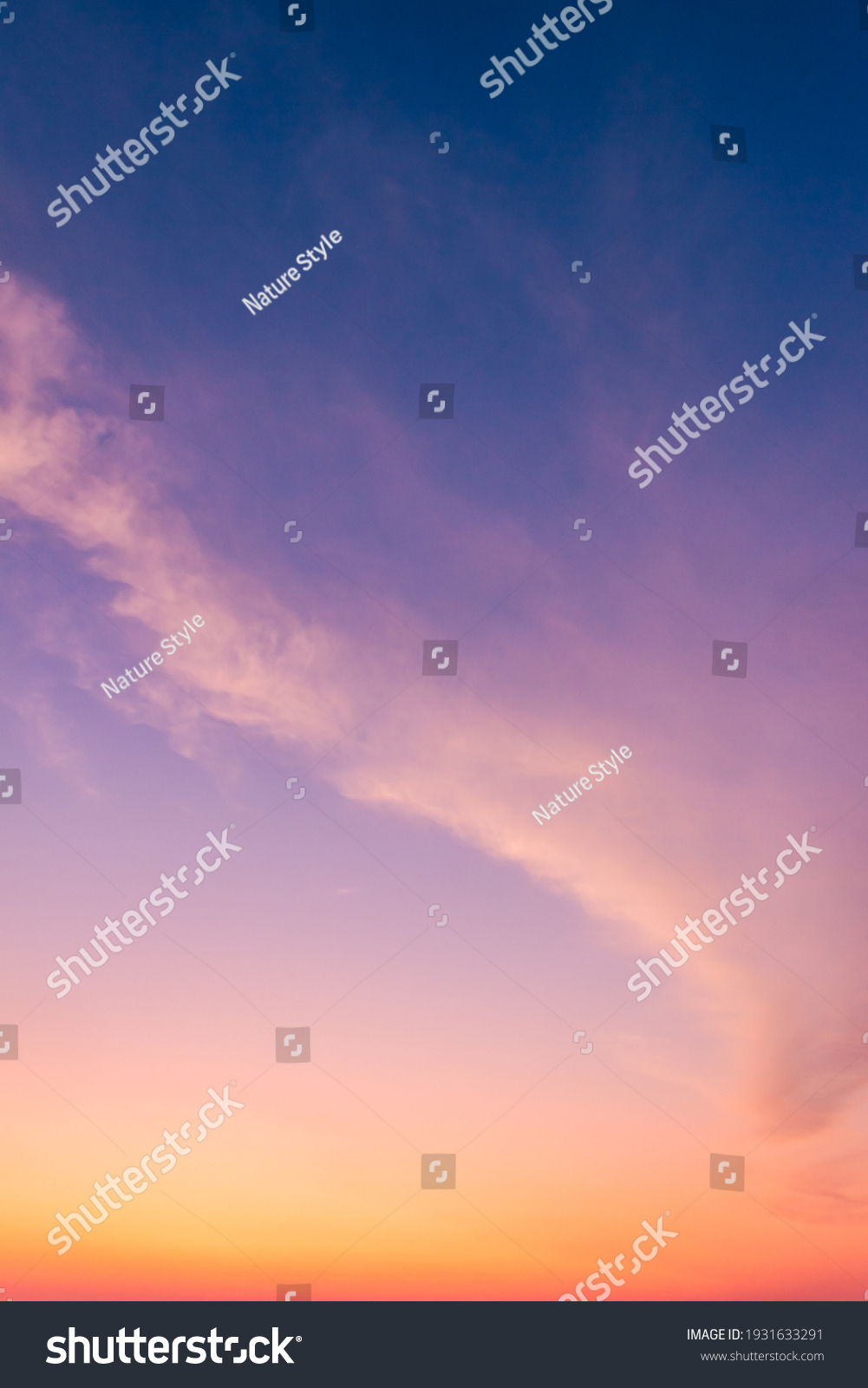 Dusk Vertical,Sunset Sky Twilight in the Evening with colorful Sunlight and Dark blue Sky, Majestic summer nice sky vertical. #1931633291