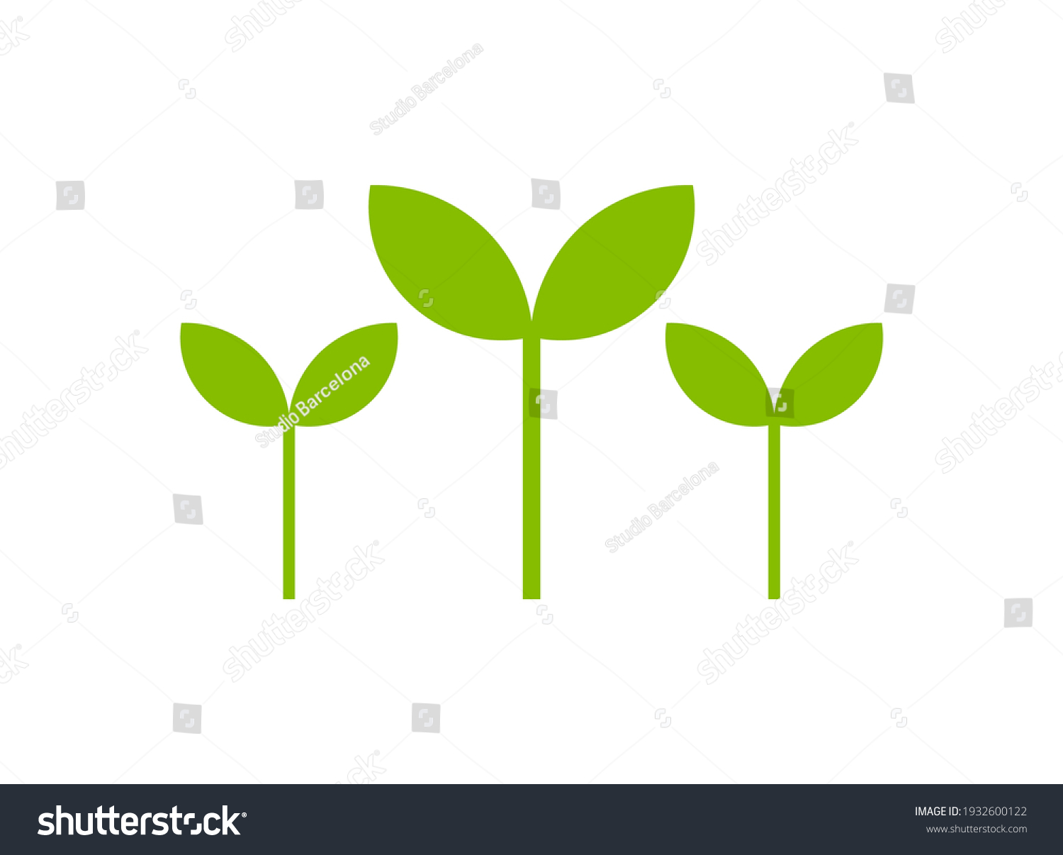 Plant seedlings icons. Spring green plants isolated on white. Vector illustration. #1932600122