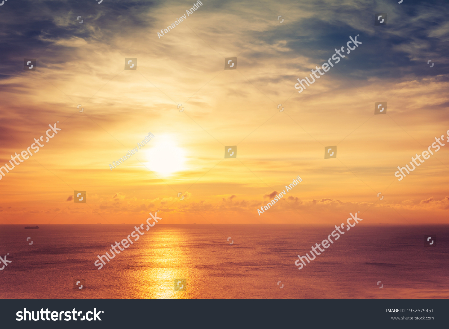 Bright beautiful sunrise or sunset at sea. #1932679451