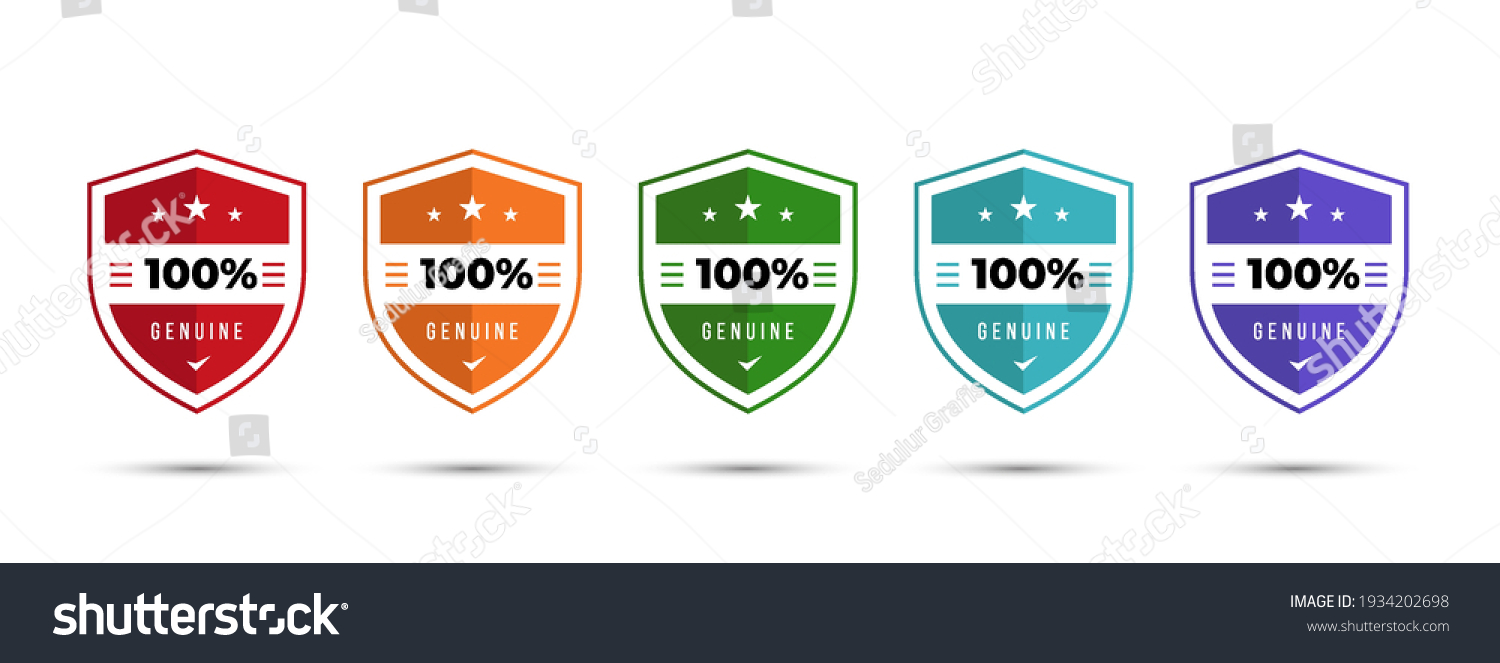 Shield Logo badge 100% genuine illustration template with stars. Get used to Security, Certified, Guarantee, Warranty, Assurance, etc. Vector illustration design template. #1934202698