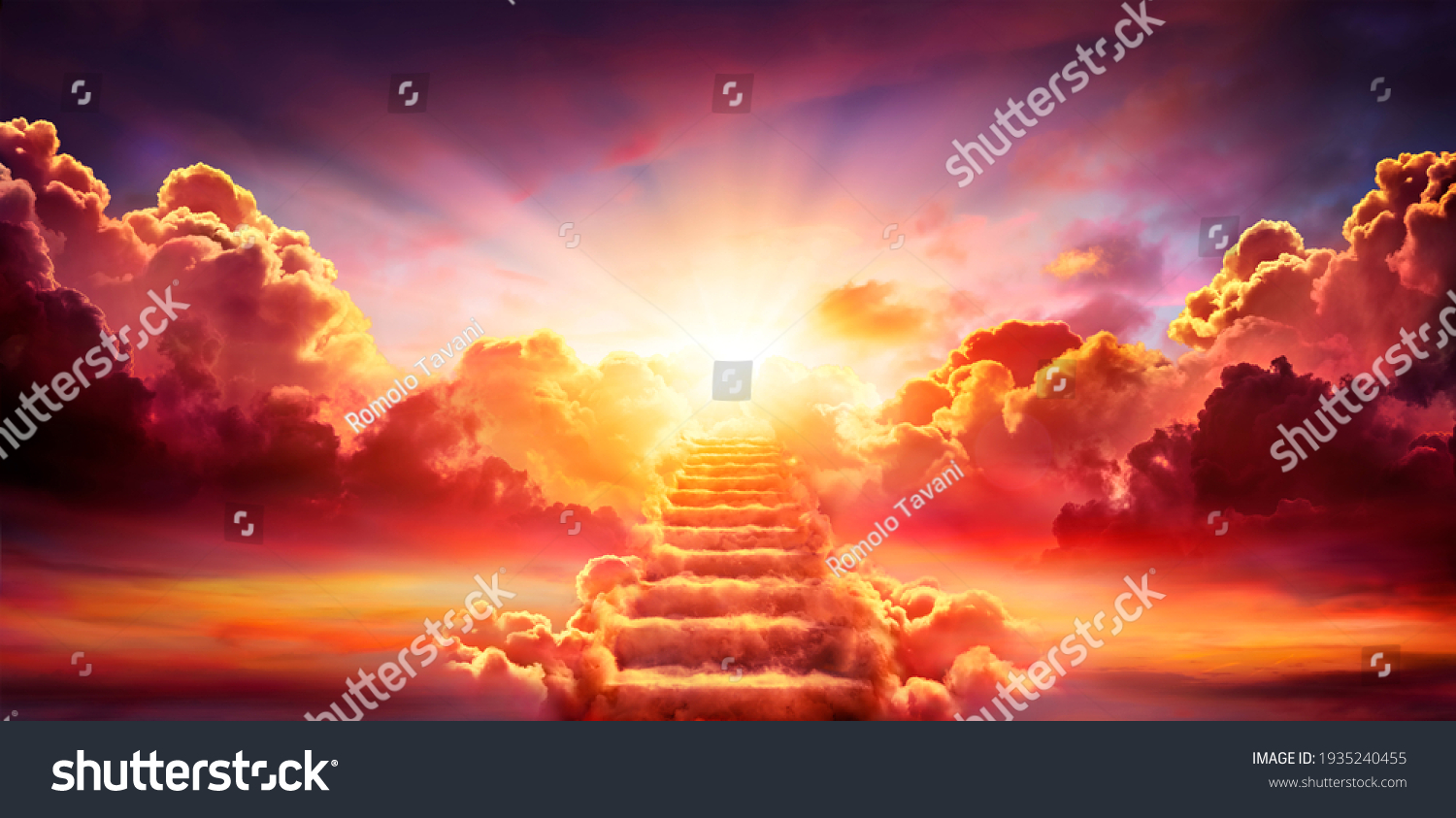 Stairway Leading Up To Sky At Sunrise - Resurrection And Entrance Of Heaven #1935240455