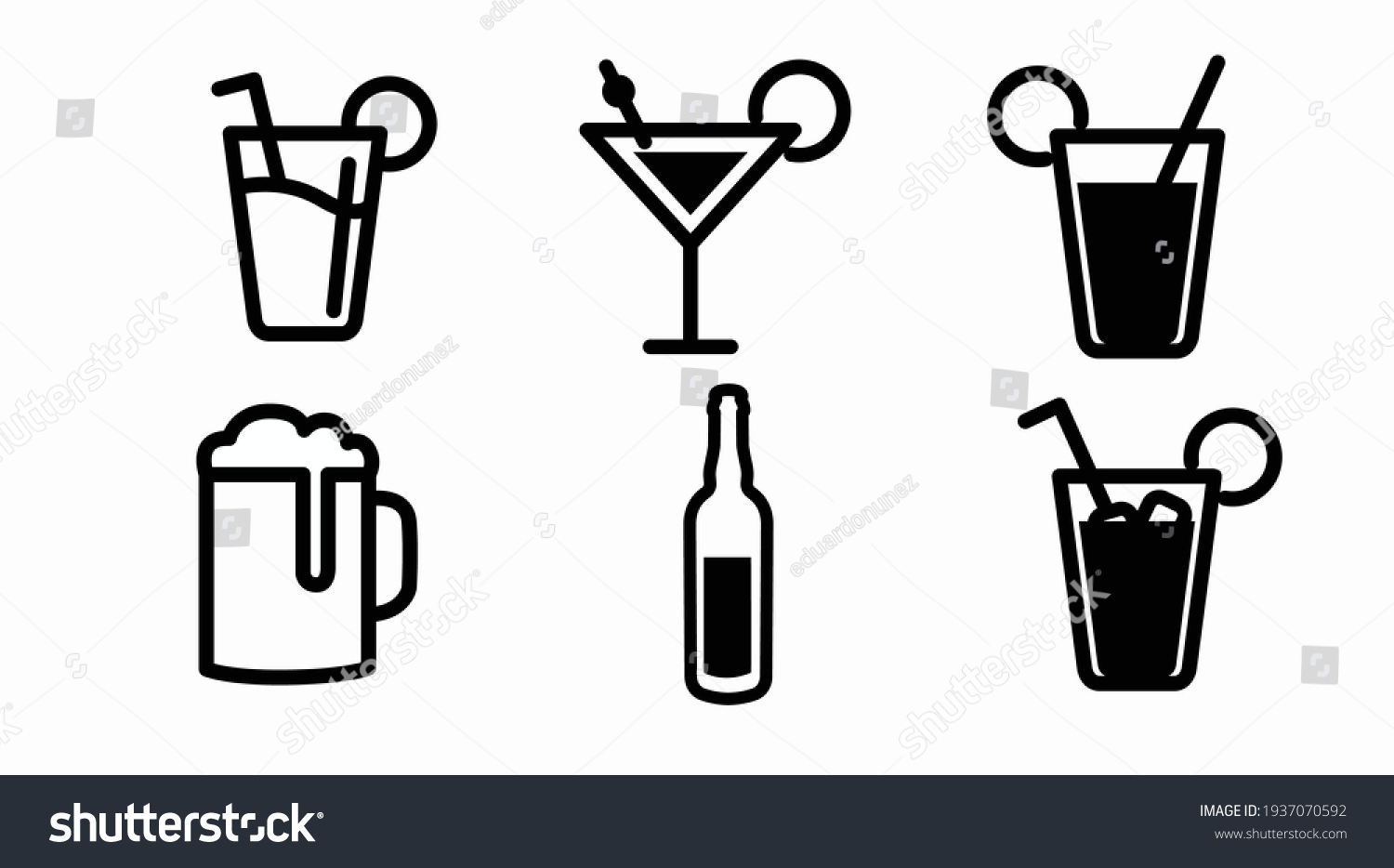 Drinks Icon Set. Vector isolated back and white set of different drinks #1937070592