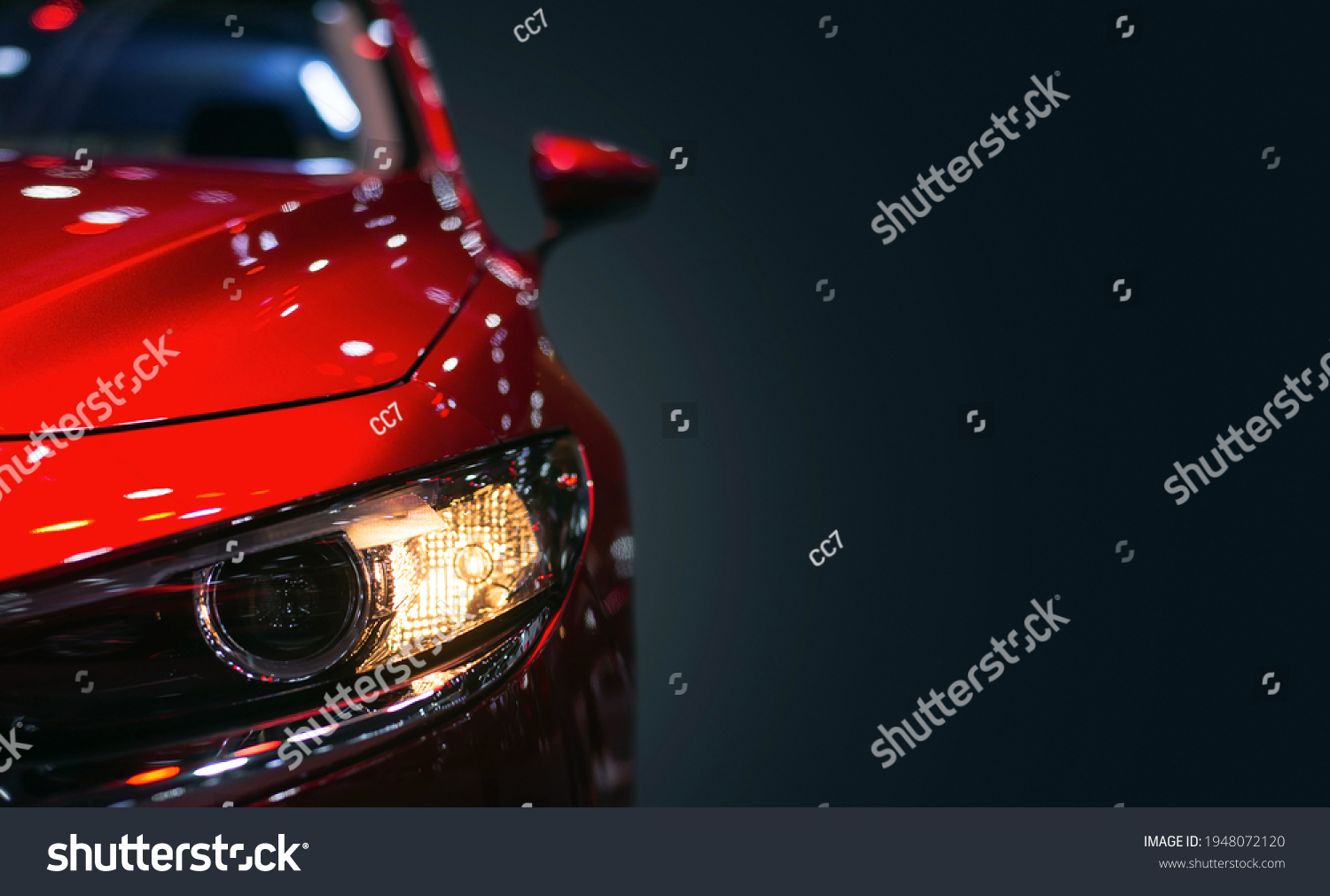 Headlight lamp of new cars,Close up detail on one of the LED headlights modern car,copy space for text. #1948072120