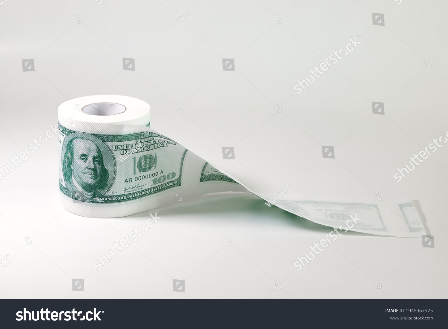 Roll of toilet paper in form of dollars, concept of deficit and inflation, on light background with copy space #1949967925
