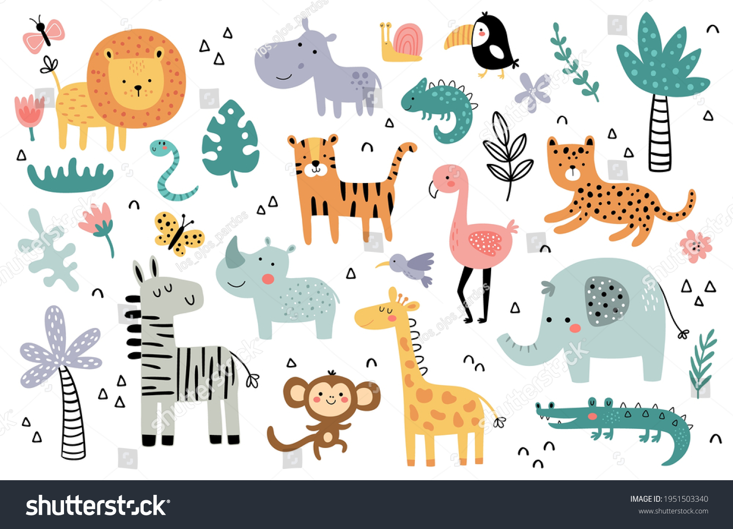 vector illustration, african animals for kids, children clipart, tropical fauna #1951503340