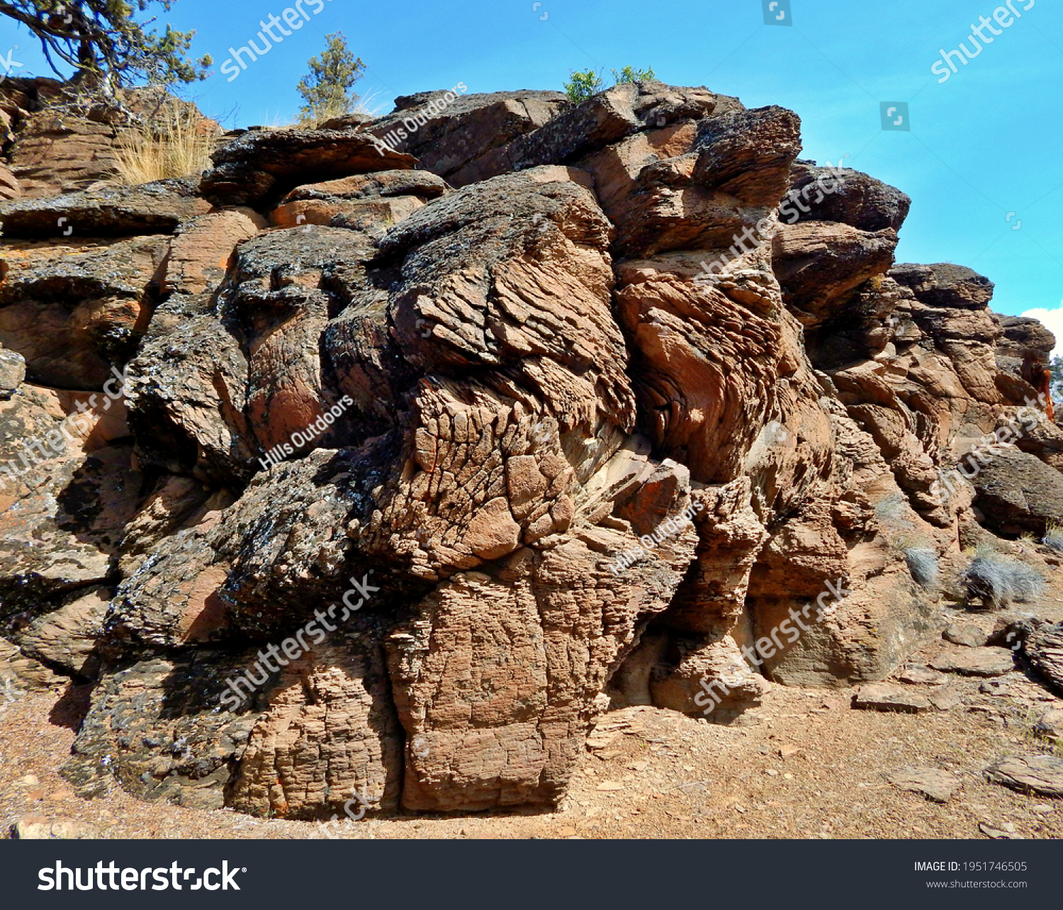 Rocky Conglomerate - Rock formations in summer at Dusty Loop Rocks - north of Tumalo, OR  #1951746505