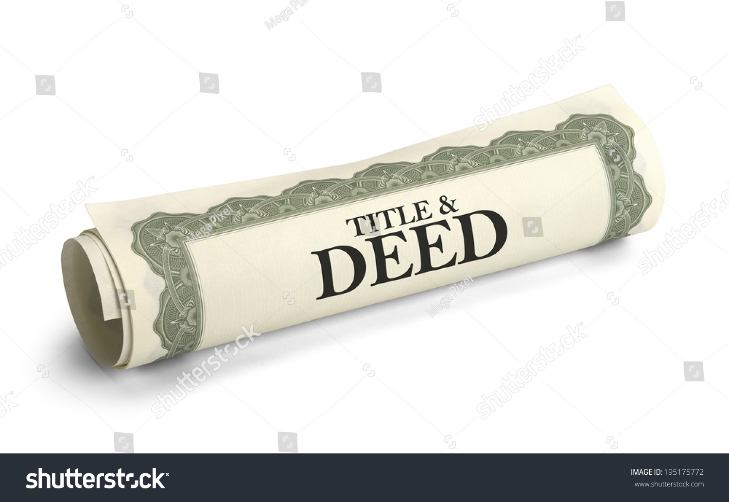 Title and Deed Paper Document Rolled and Isolated on a White Background. #195175772