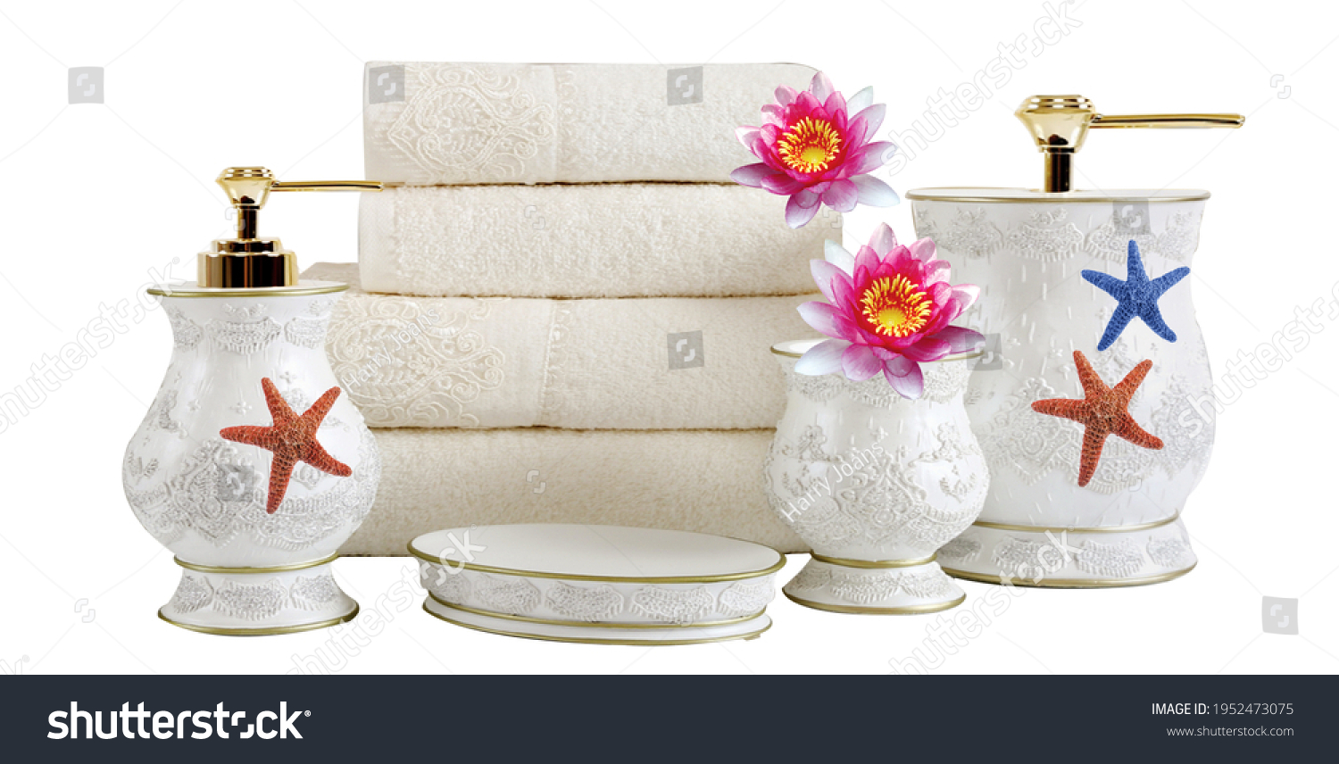 Bathroom body care soap towels white objects, white background in towels, hand wash shampoo flower #1952473075