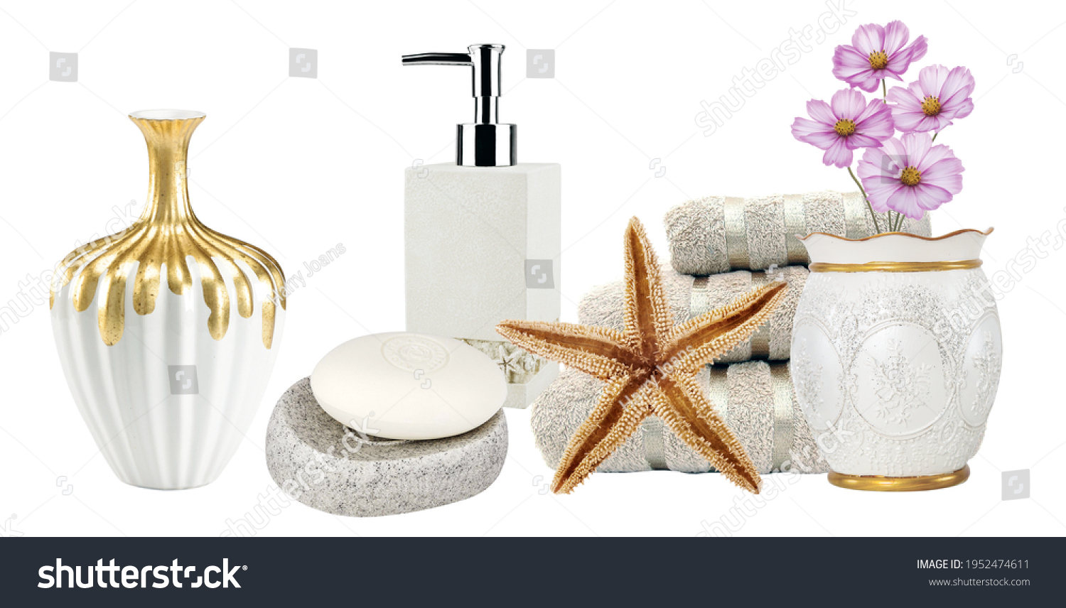 White background in Shop, hand wash shampoo towels starfish flower, spa towel wellness natural #1952474611