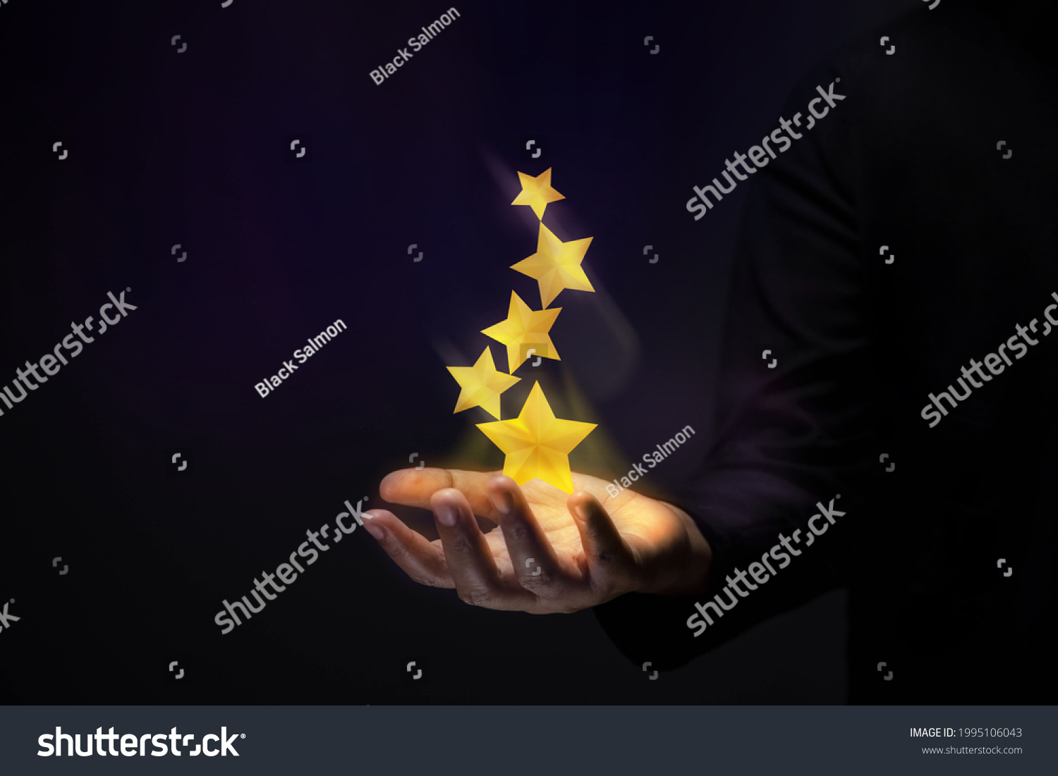 Success in Business or Personal Talent Concept. Gesture Hand with Golden Five Star Awards #1995106043
