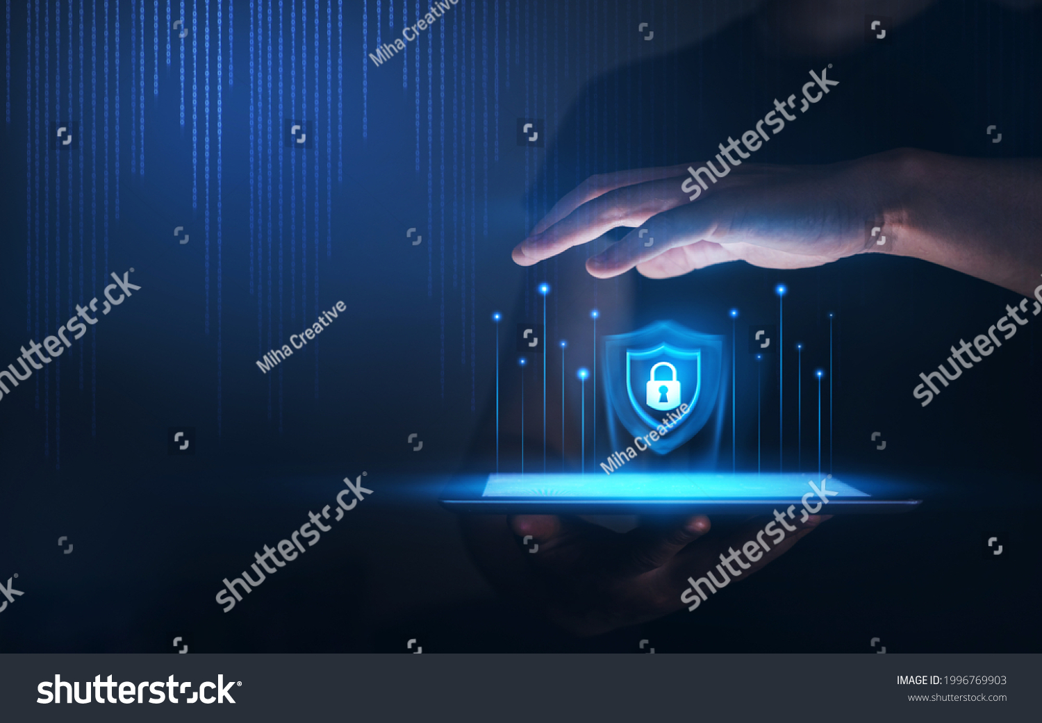 Hands protecting Personal  Data information on Tablet. 
Internet Technology. Information and cyber security  Technology Services concept. 
 #1996769903