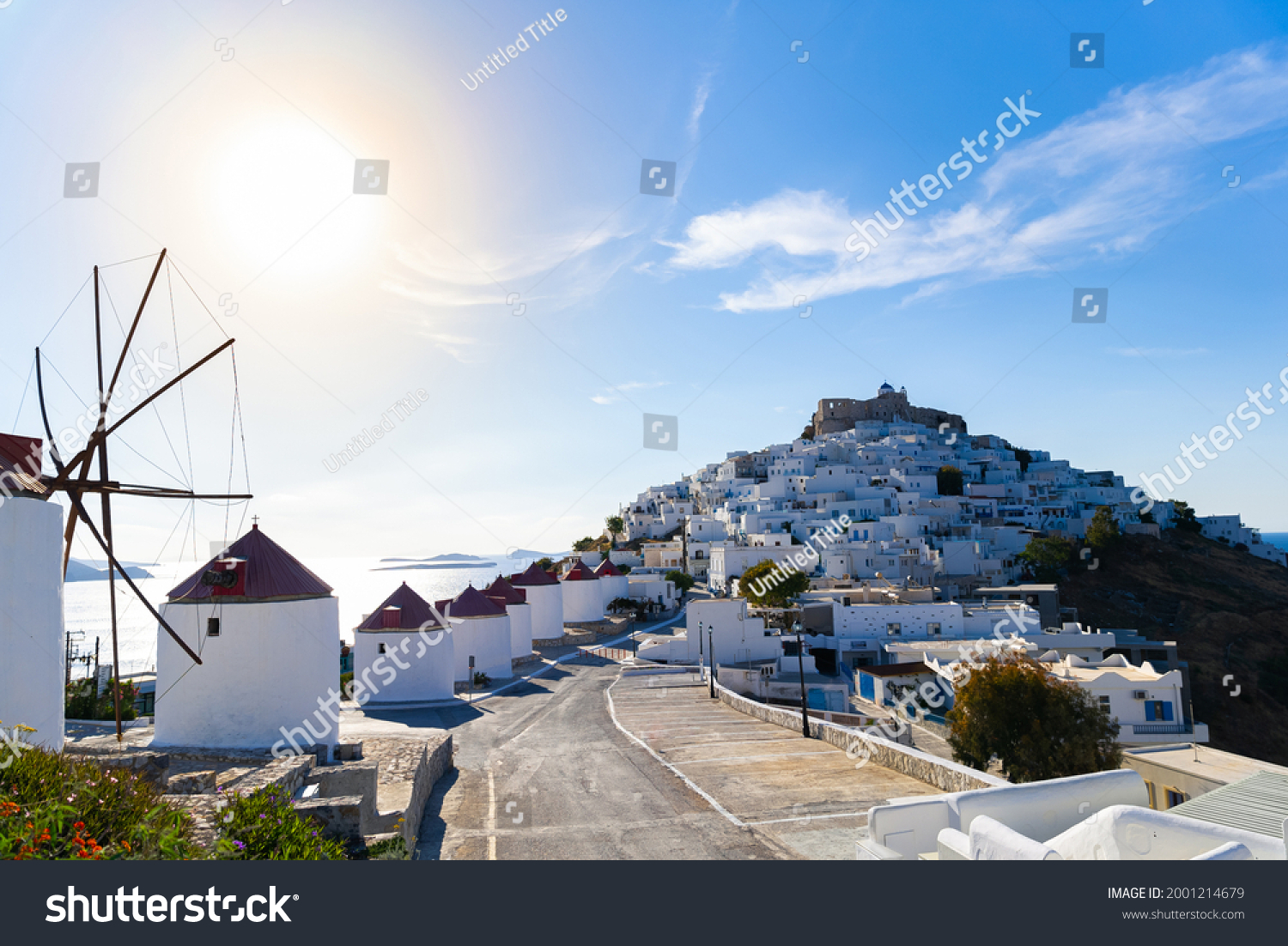 Greek Island of Astypalaia in the historic town of Chora on a sunny day #2001214679
