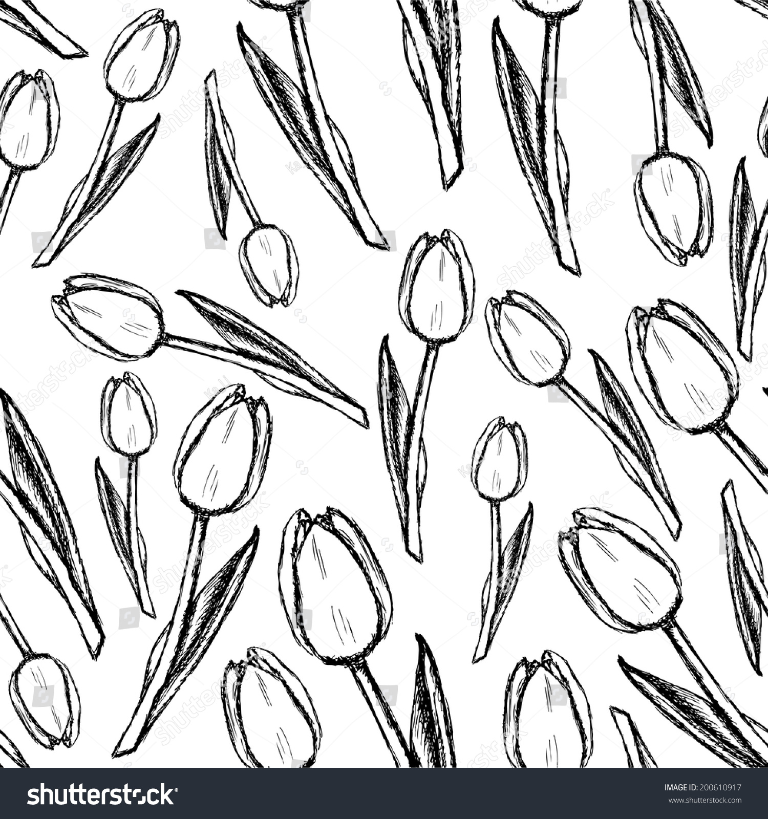 Sketch tulip, vintage seamless pattern #200610917