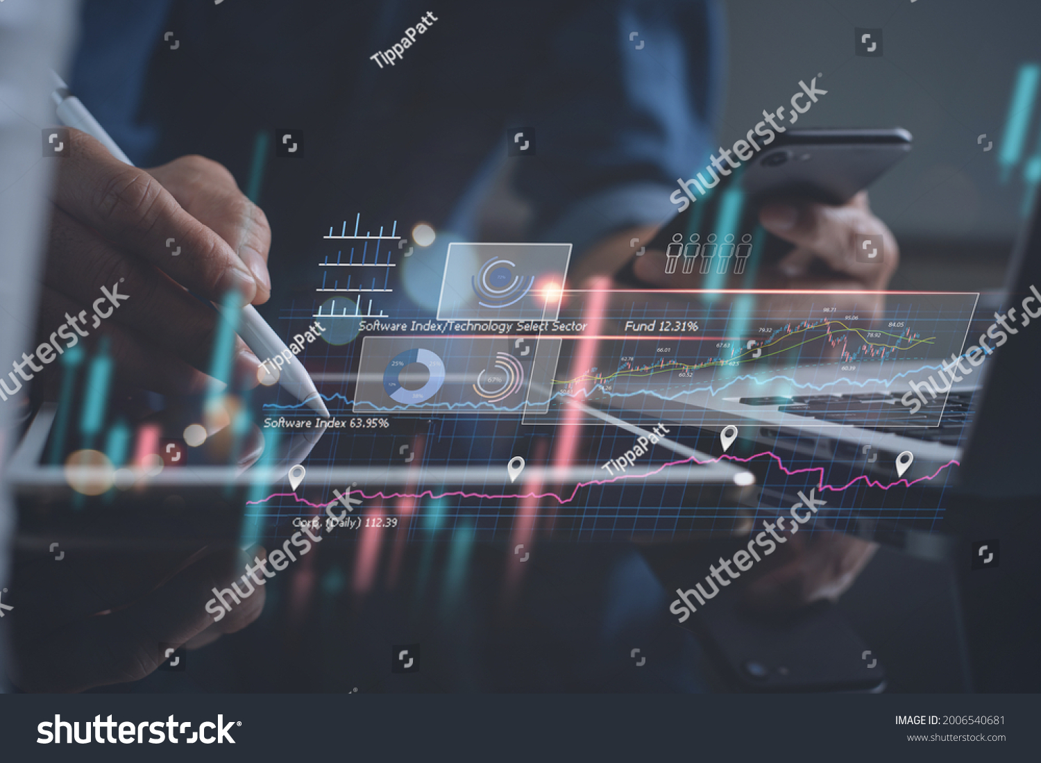 Business analysis, strategy and planning concept. Businessman, finance analyst working on digital tablet, business data and economic, economic growth, financial graph chart, stock market report  #2006540681