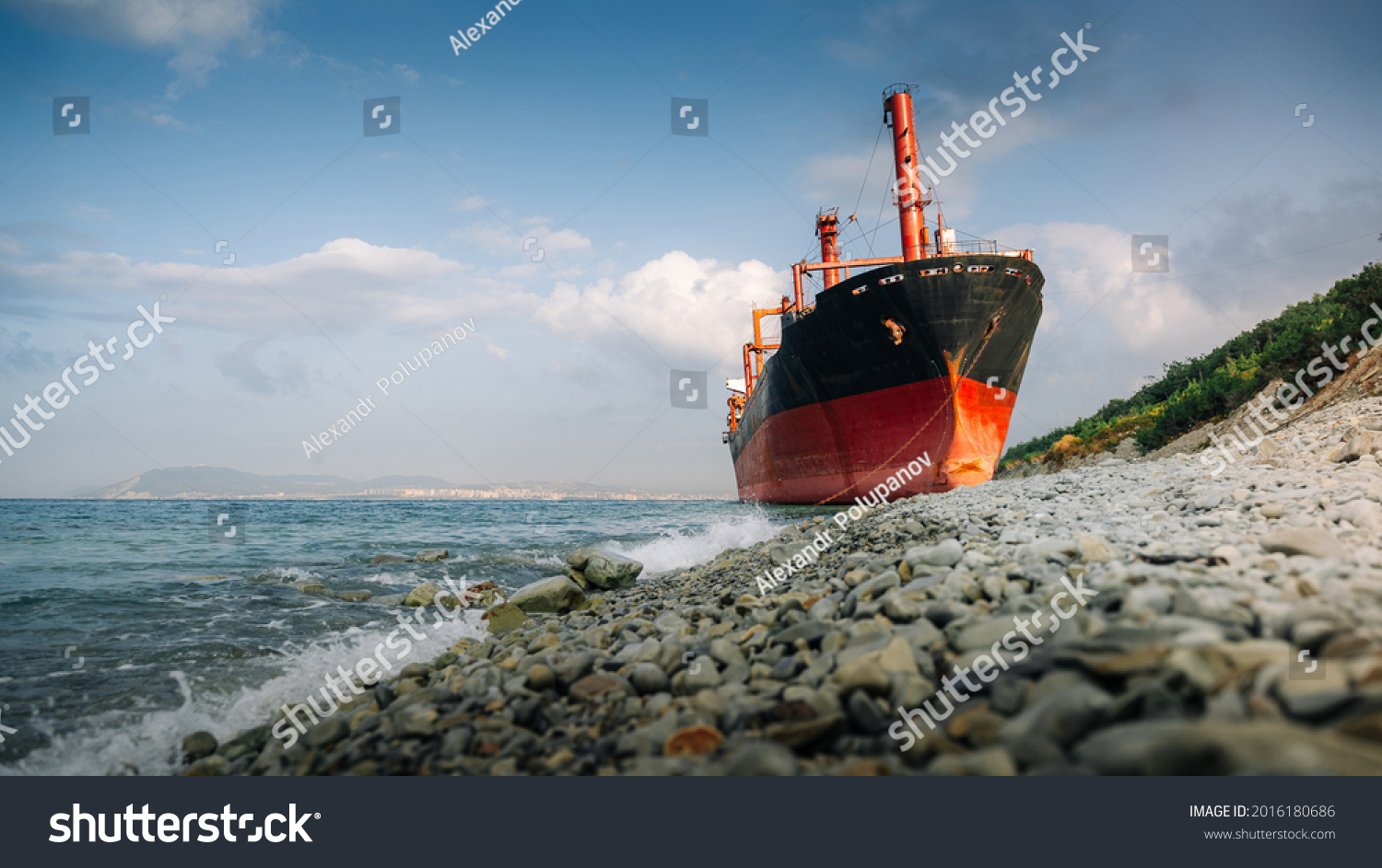 Dry cargo ship "RIO" stranded in the Black Sea not far from the village of Kabardinka, Russia #2016180686