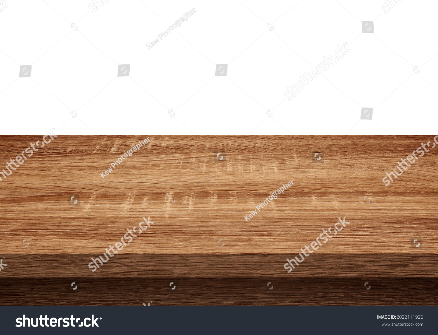 empty dark wooden table isolated on white background, wood floor can used for display or mock up your products. #2022111926
