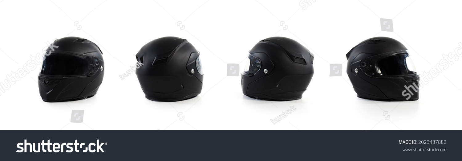 Black motorcycle helmet on a white background, back, side #2023487882