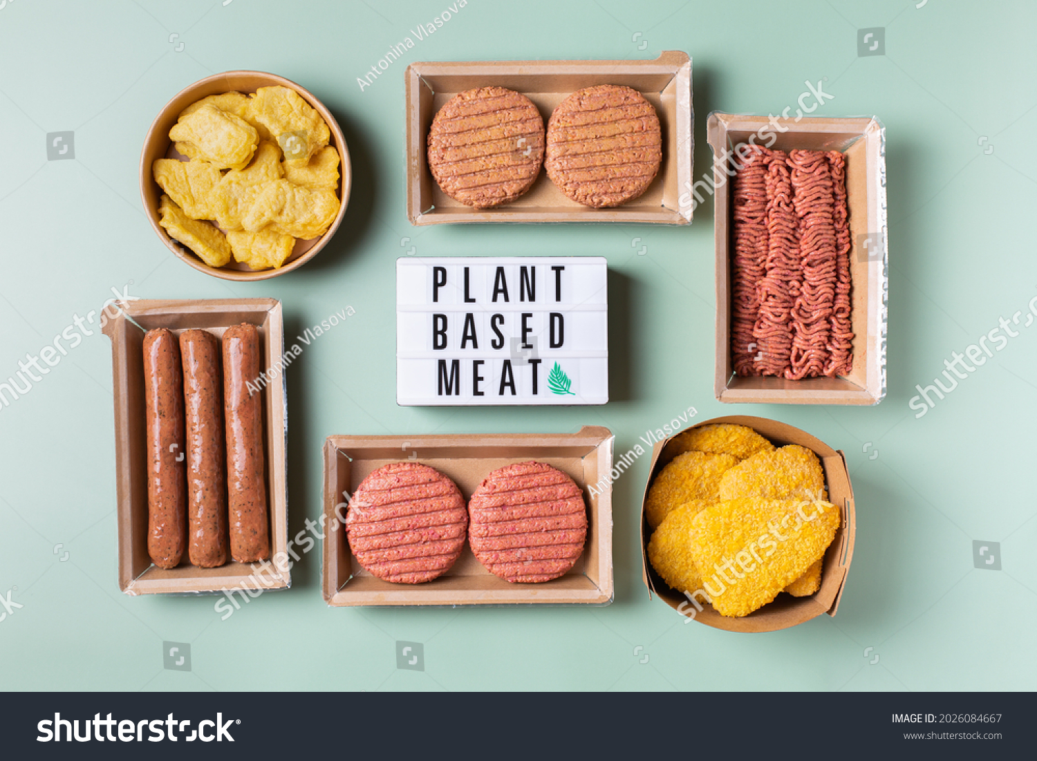 Variety of plant based meat, food to reduce carbon footprint #2026084667