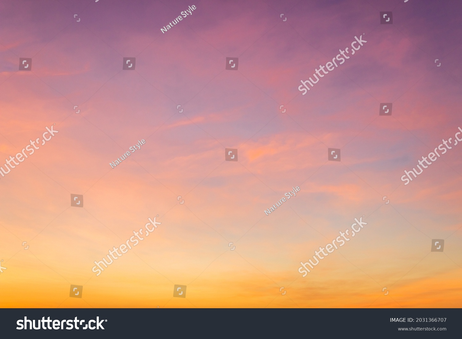 Sunrise in Morning with Pink,Yellow and Orange Sky Background, Dramatic twilight landscape with Sunset in evening, Horizontal Beautiful Natural Sky banner of Sunlight for four season backdrop #2031366707